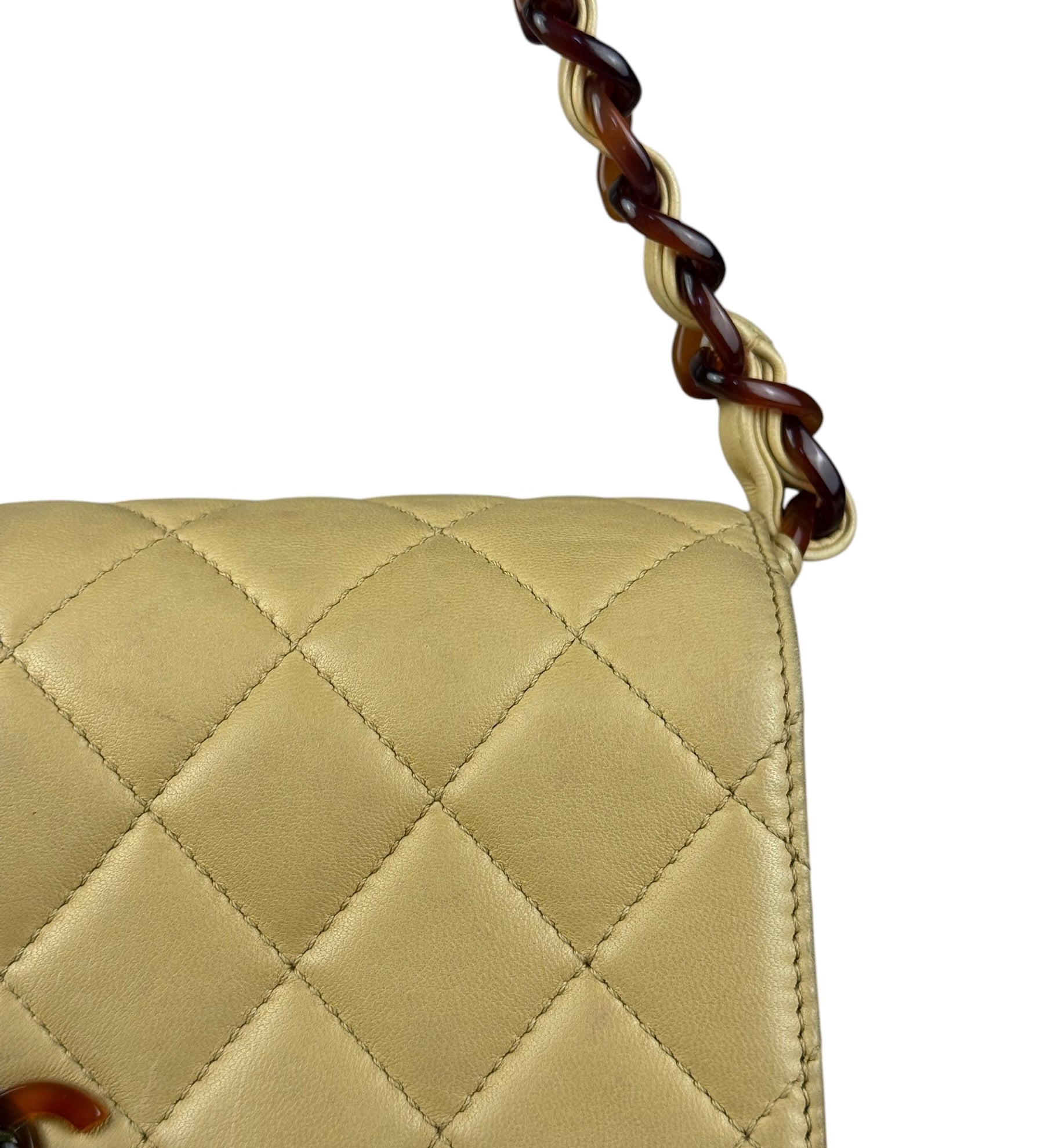 Chanel Lambskin Beige Tortoise Chain Square Flap 2000