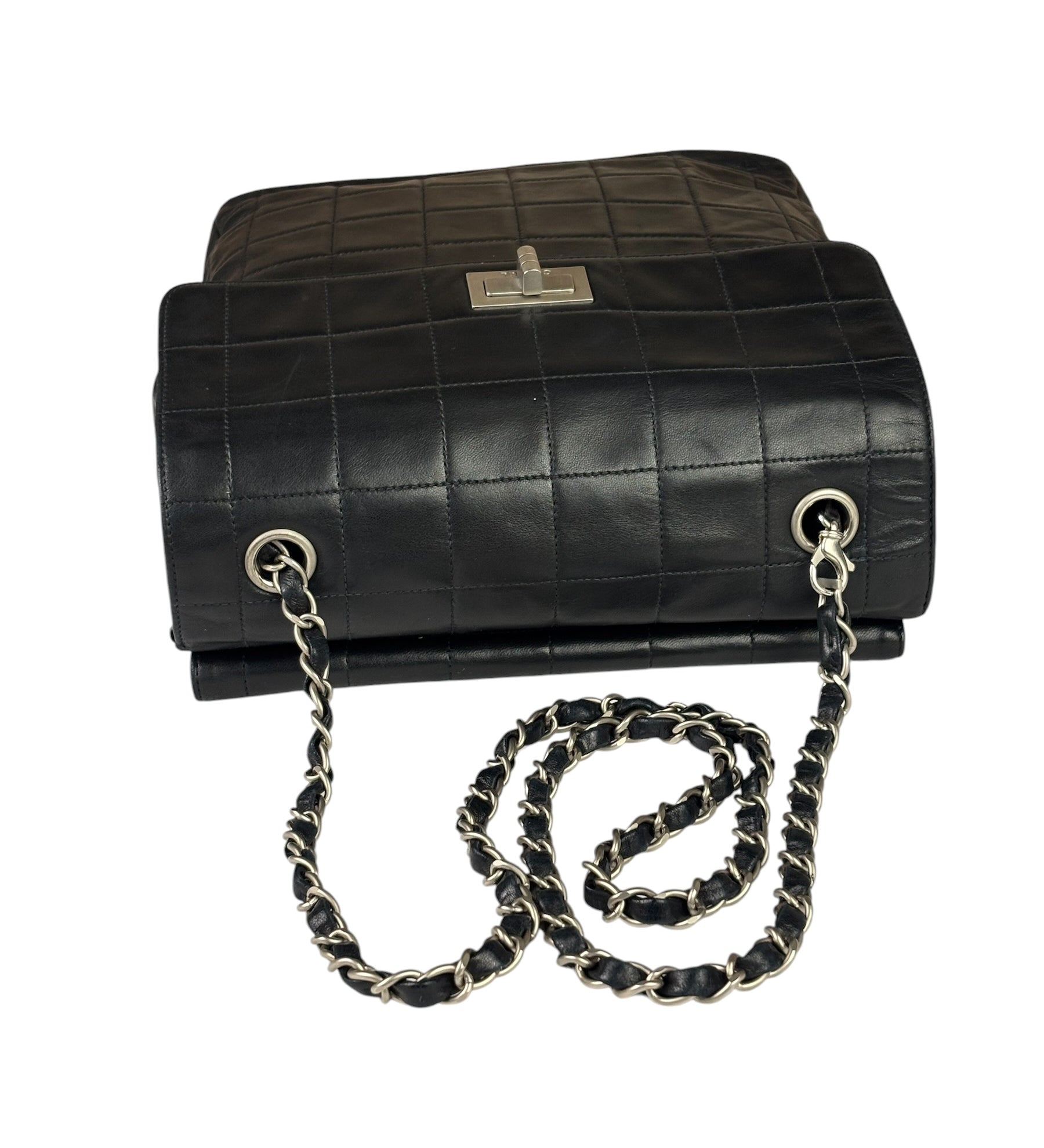 Chanel Black Lambskin Chocolate Bar Quilted Chain Shoulder Bag 2000