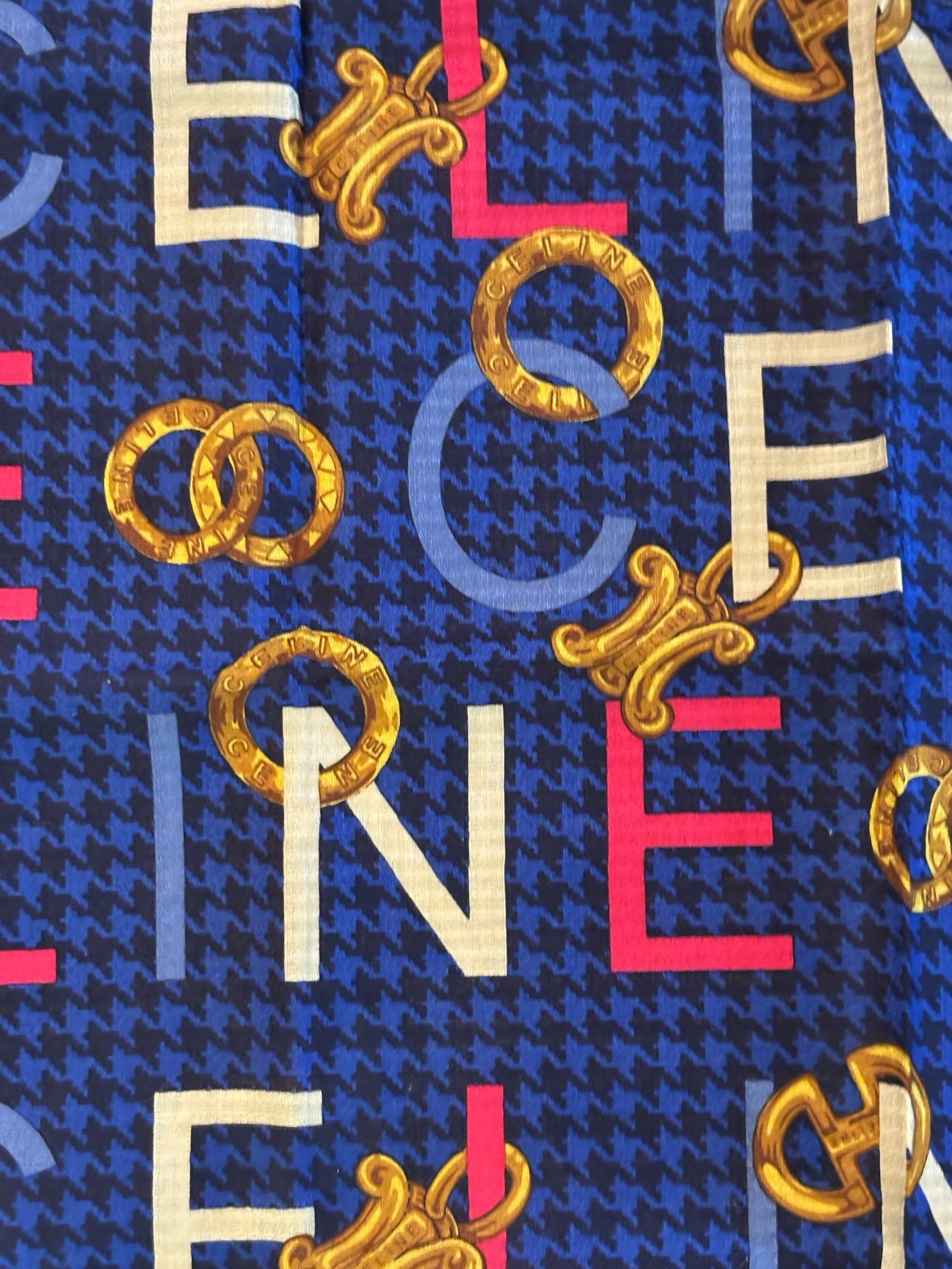 Celine Vintage Blue Paris Cotton Square Handkerchief