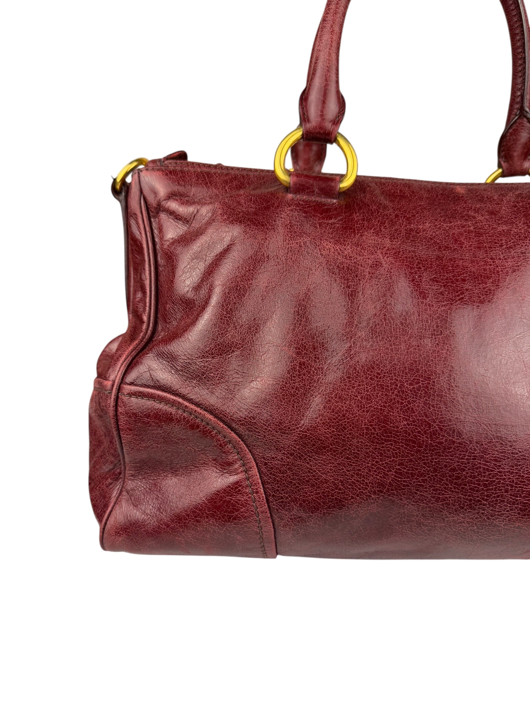 Miu Miu Amaranth Vitello Shine Leather Double Zip 2Way Handbag