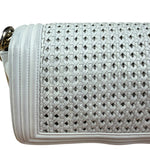 Chanel Vintage White Leather Braided Boy Shoulder Bag 1989