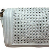 Chanel Vintage White Leather Braided Boy Shoulder Bag 1989