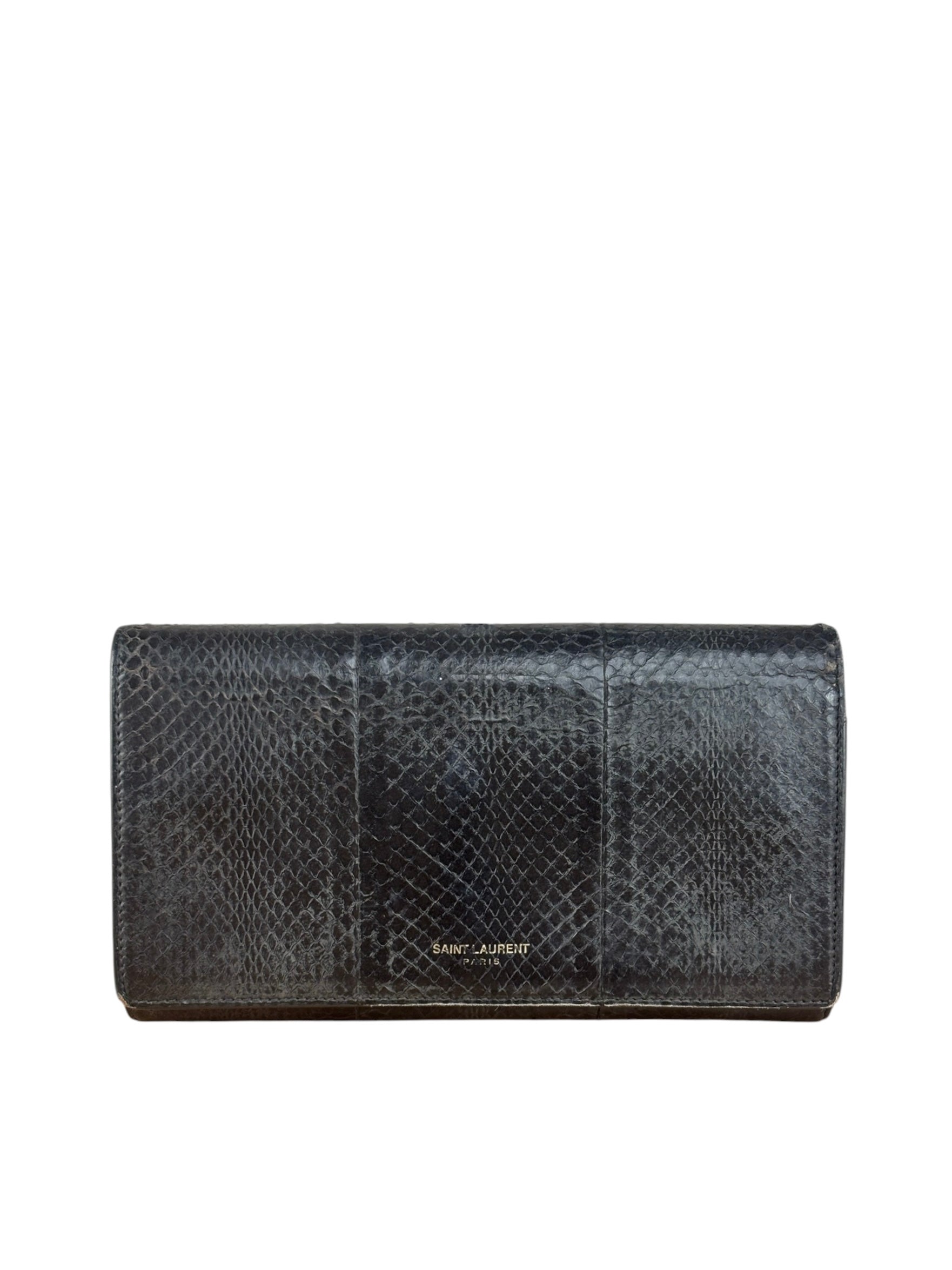 Yves Saint Laurent Black Python Embossed Wallet