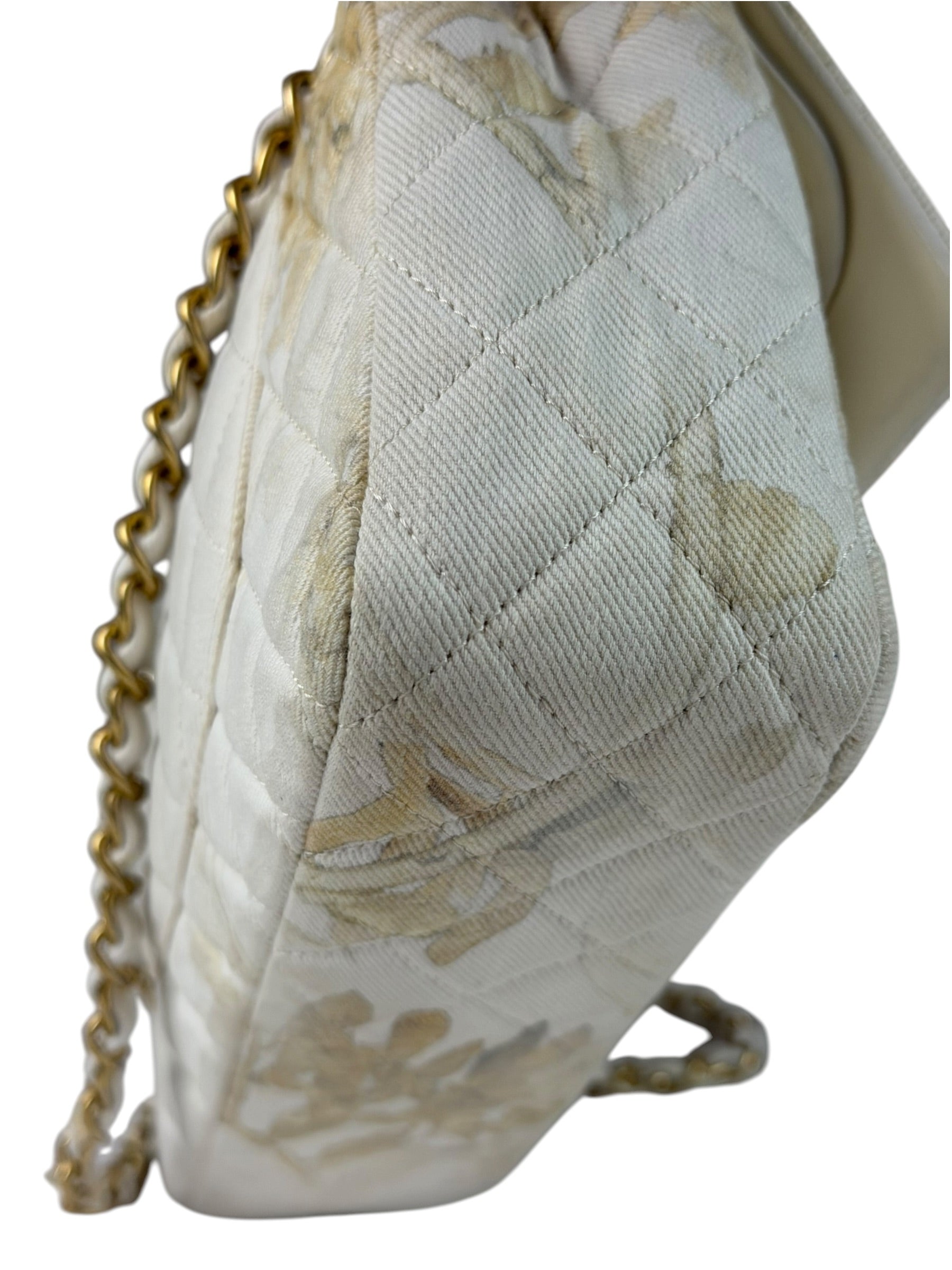 Chanel White Denim/Leather Trim Greek Collection Flower Double Flap Bag 2018