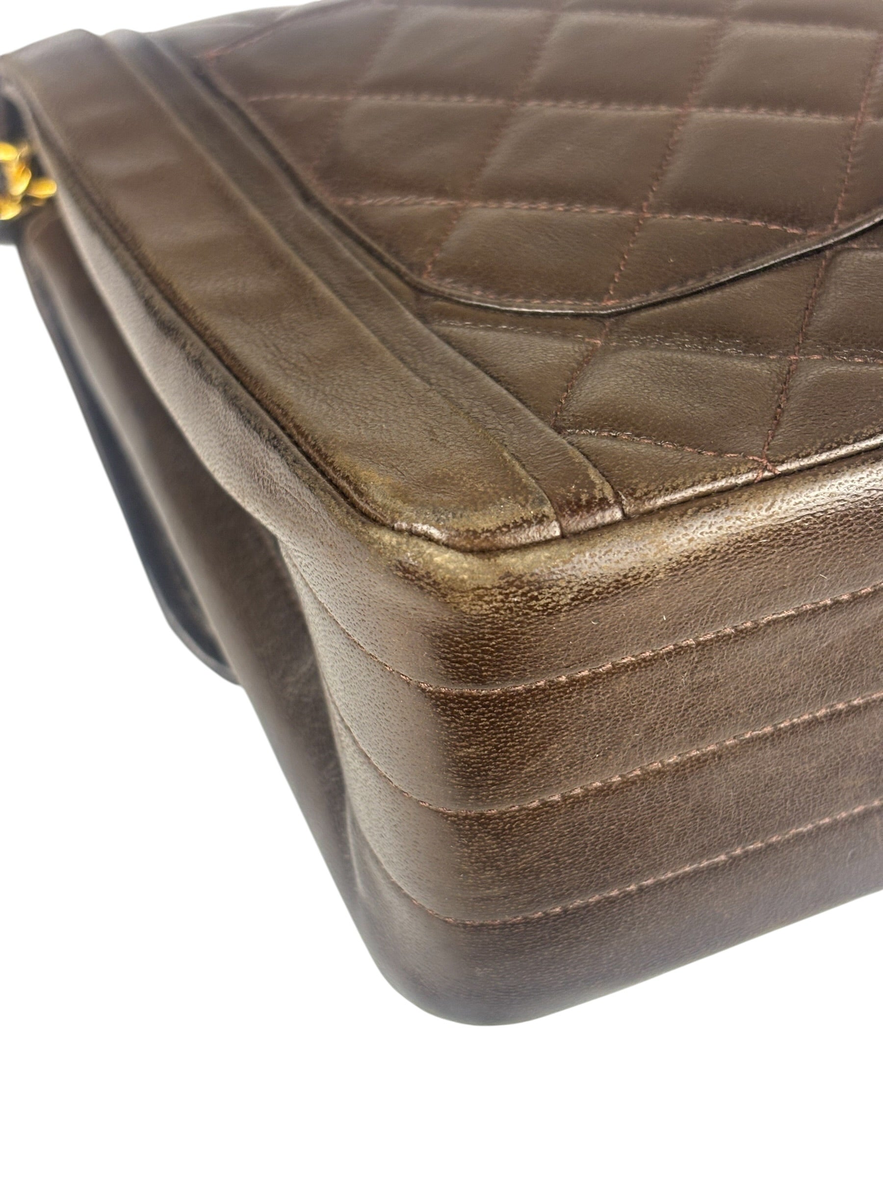 Chanel Vintage Brown V-Flap Border Shoulder Bag