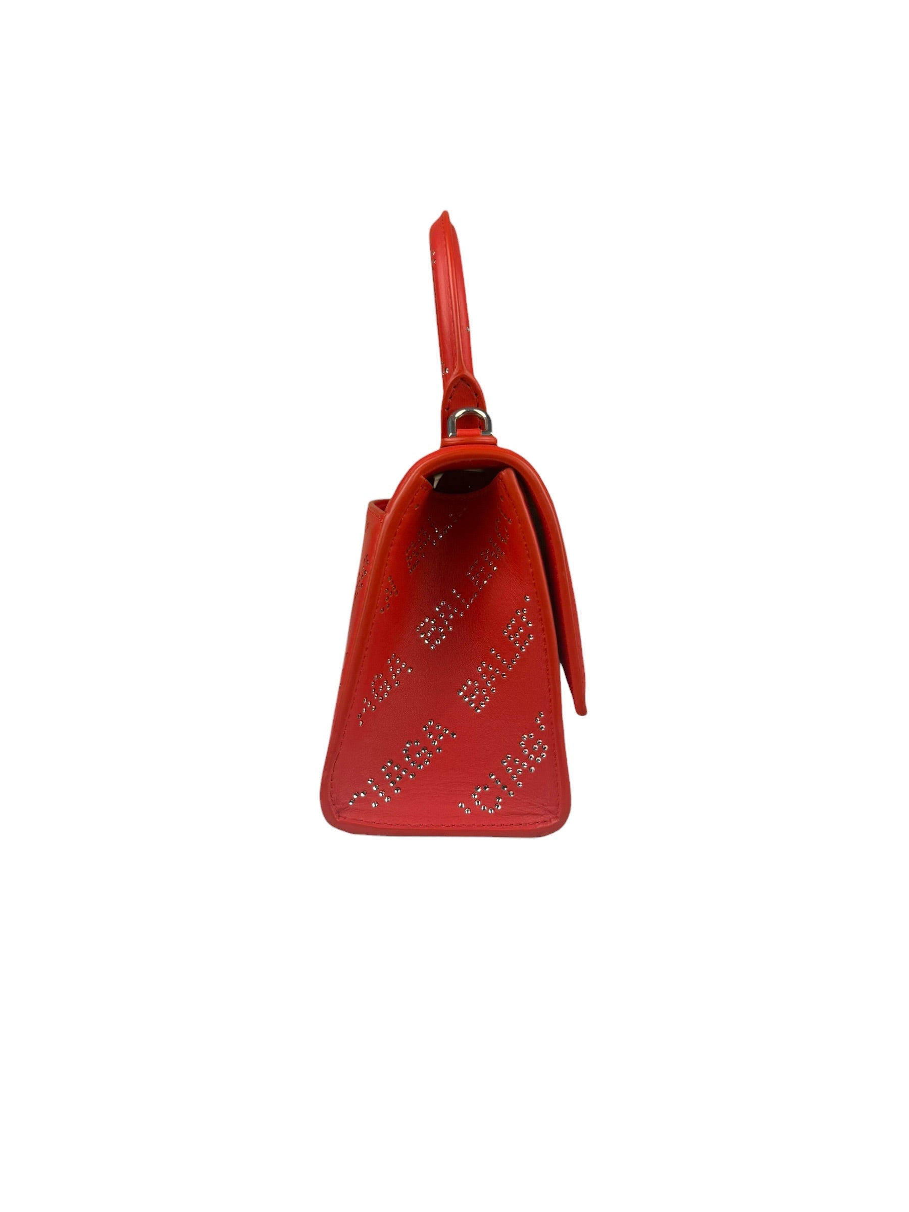 Balenciaga Red Leather Hourglass XS Rhinestones Two-Way Bag