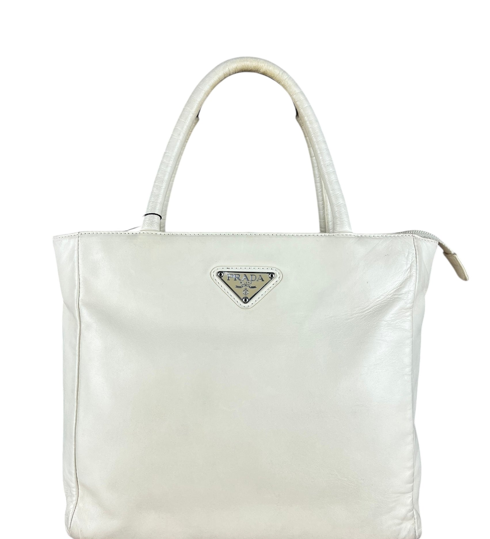 Prada Leather Tote Bag Beige/Ivory