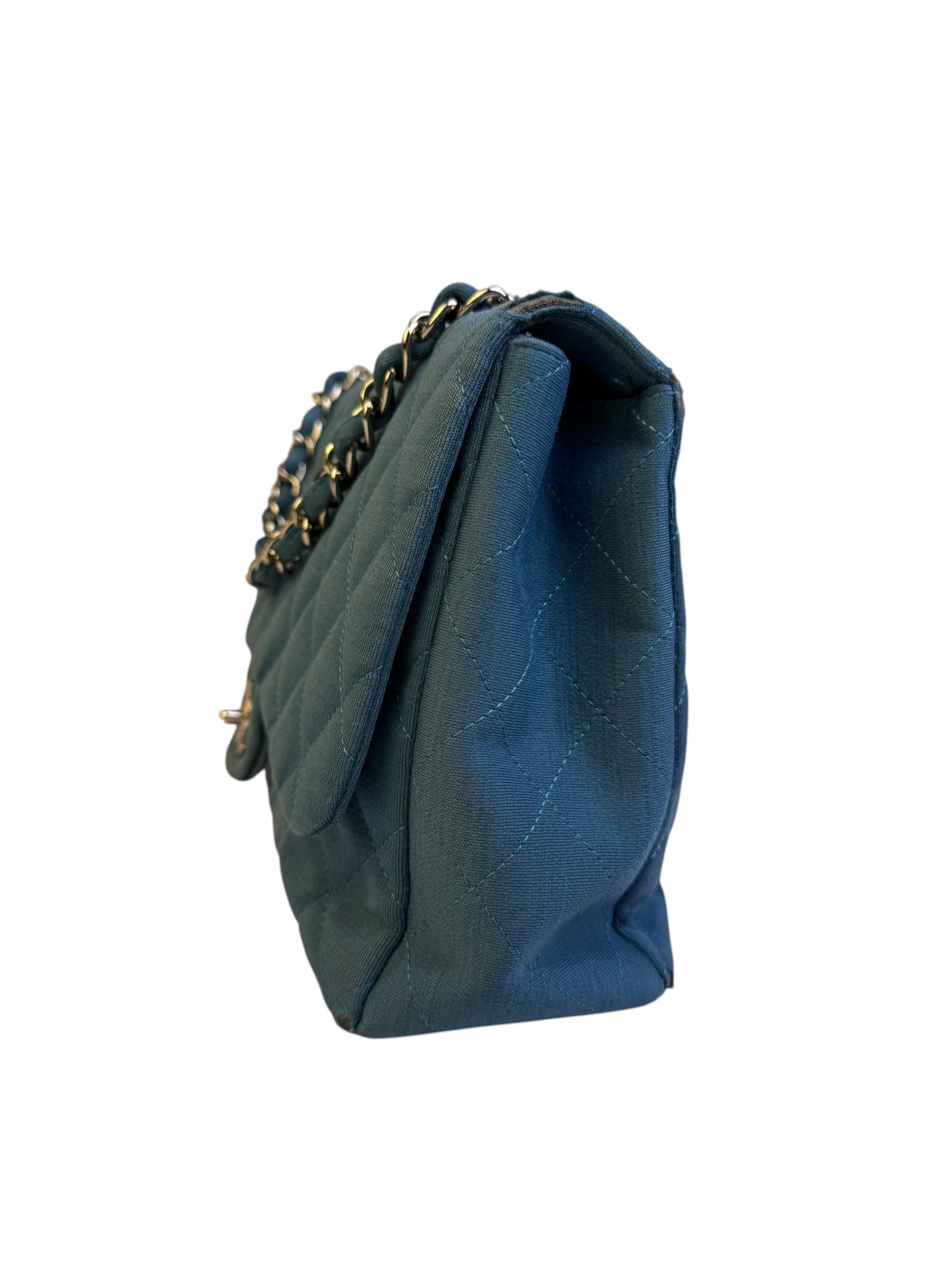Chanel Teal Blue Jersey Large Flap Bag 2009