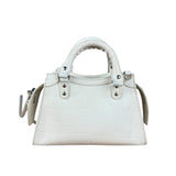 Balenciaga White Croc Embossed S Neo City Bag