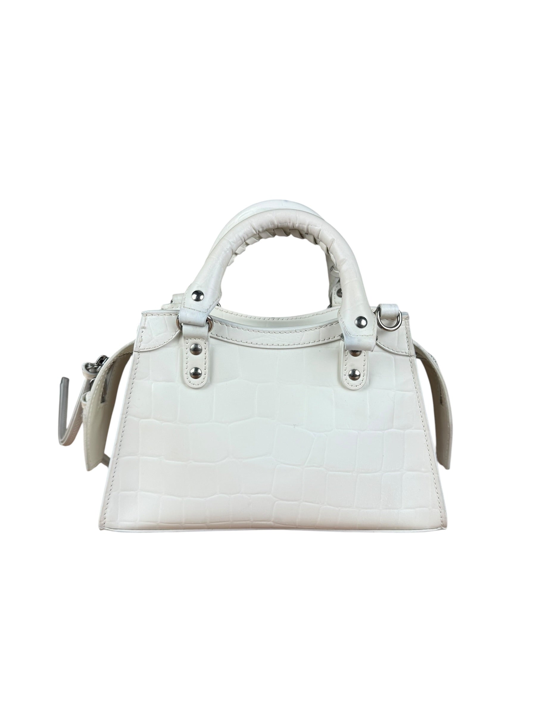Balenciaga White Croc Embossed S Neo City Bag