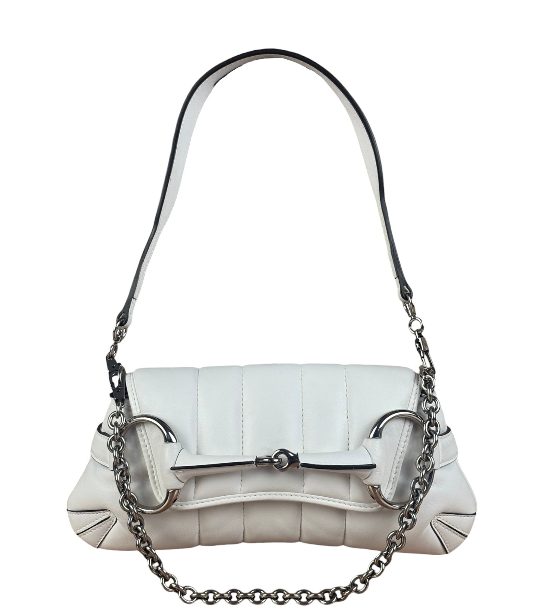 Gucci White Puffer Leather Horsebit Shoulder Bag