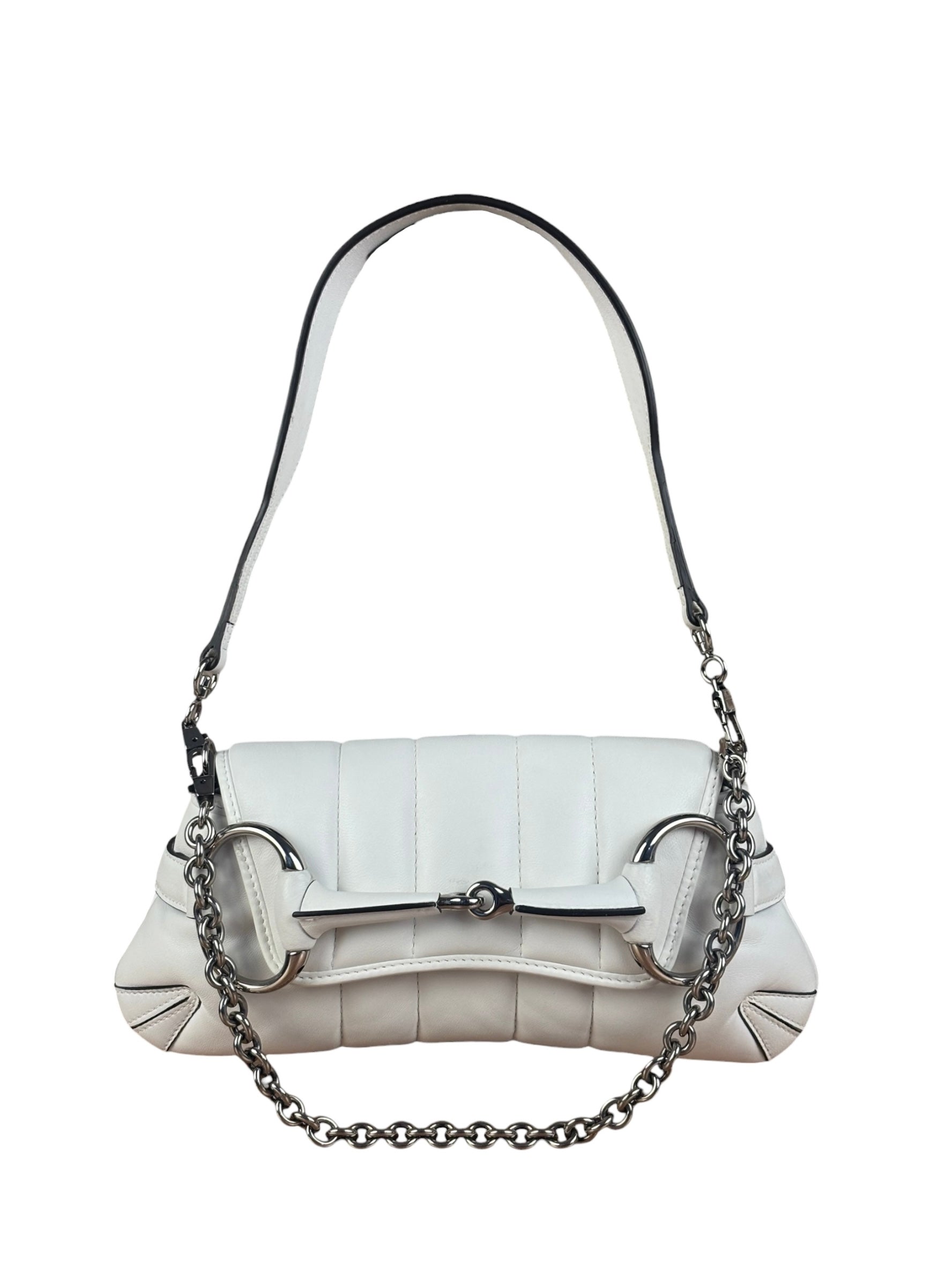 Gucci White Puffer Leather Horsebit Shoulder Bag