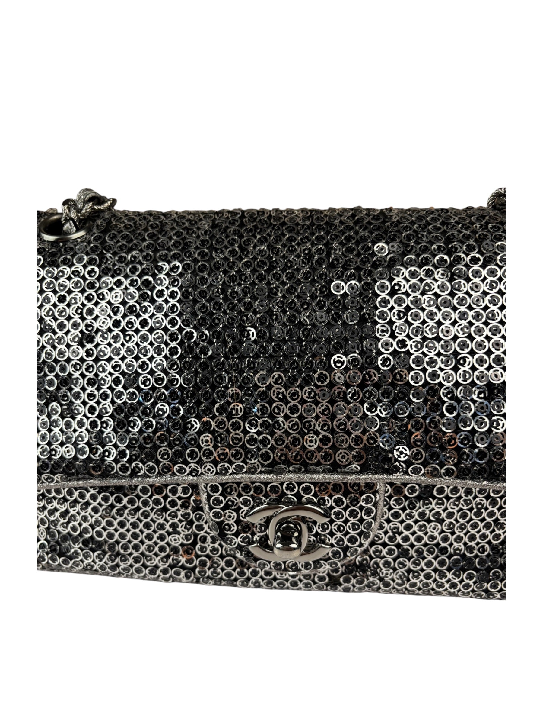 Chanel Silver Sequin East/West Flap Bag 2006