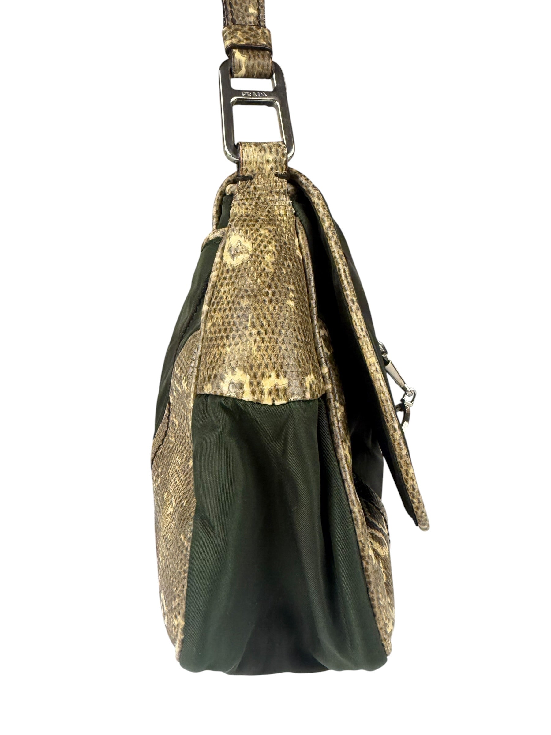 Prada Vintage Kakhi Green Nylon Shoulder Bag