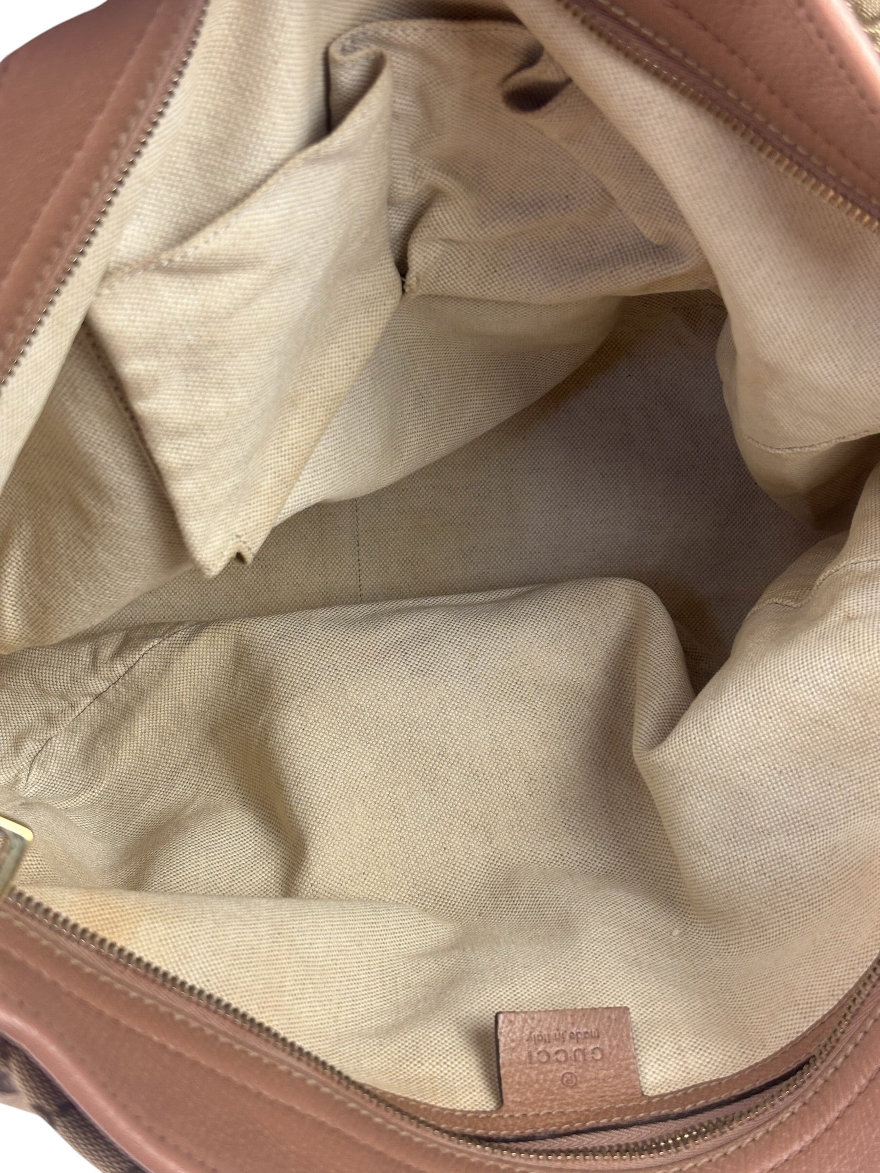 Gucci Beige/Pink Leather Trim Bree Shoulder Bag