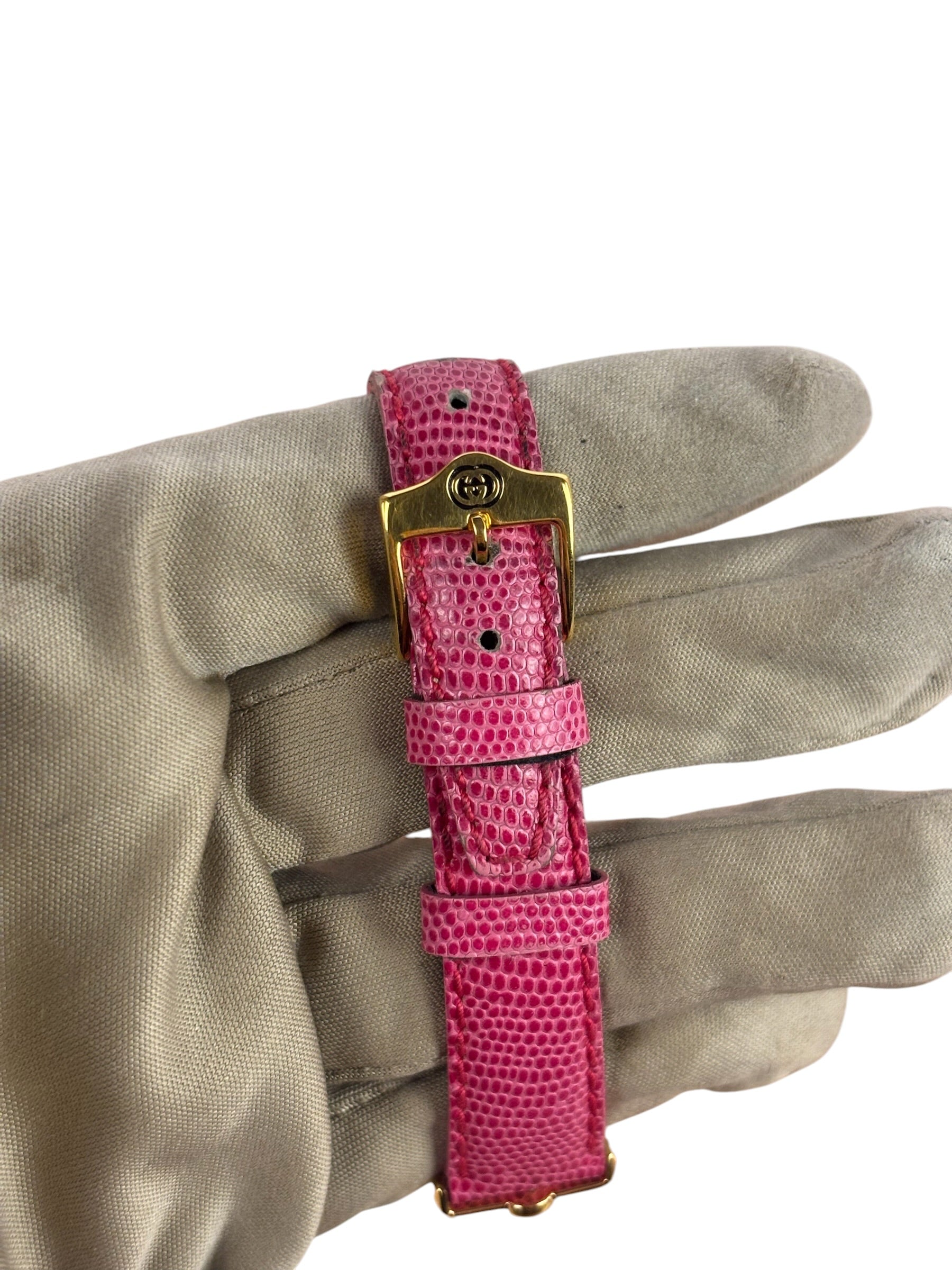 Gucci 6300L White Dial Pink Leather Strap