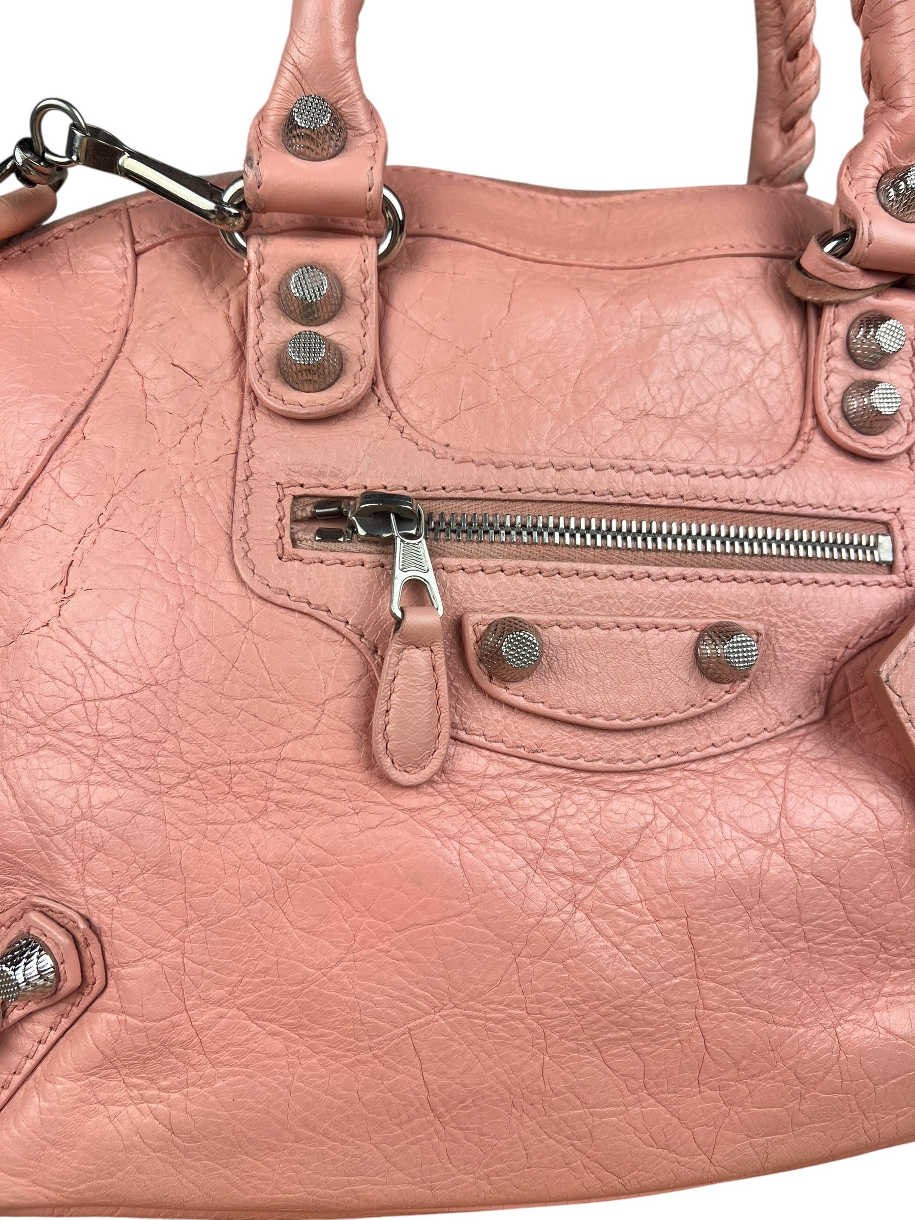 Balenciaga Pink Moto Leather Dome 2Way City Bag