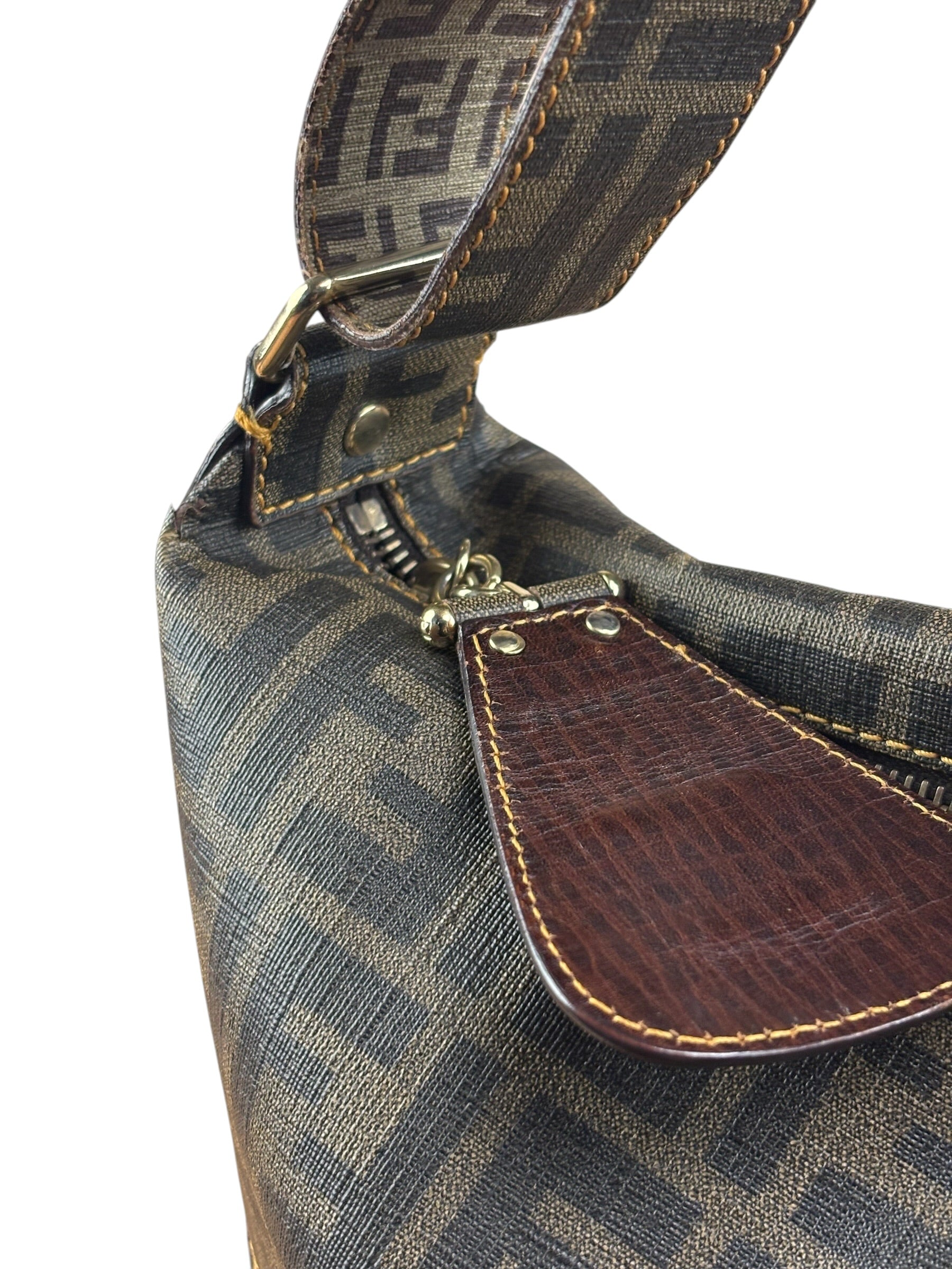 Fendi Vintage Two-Tone Leather Zucchino Messenger/Shoulder Bag