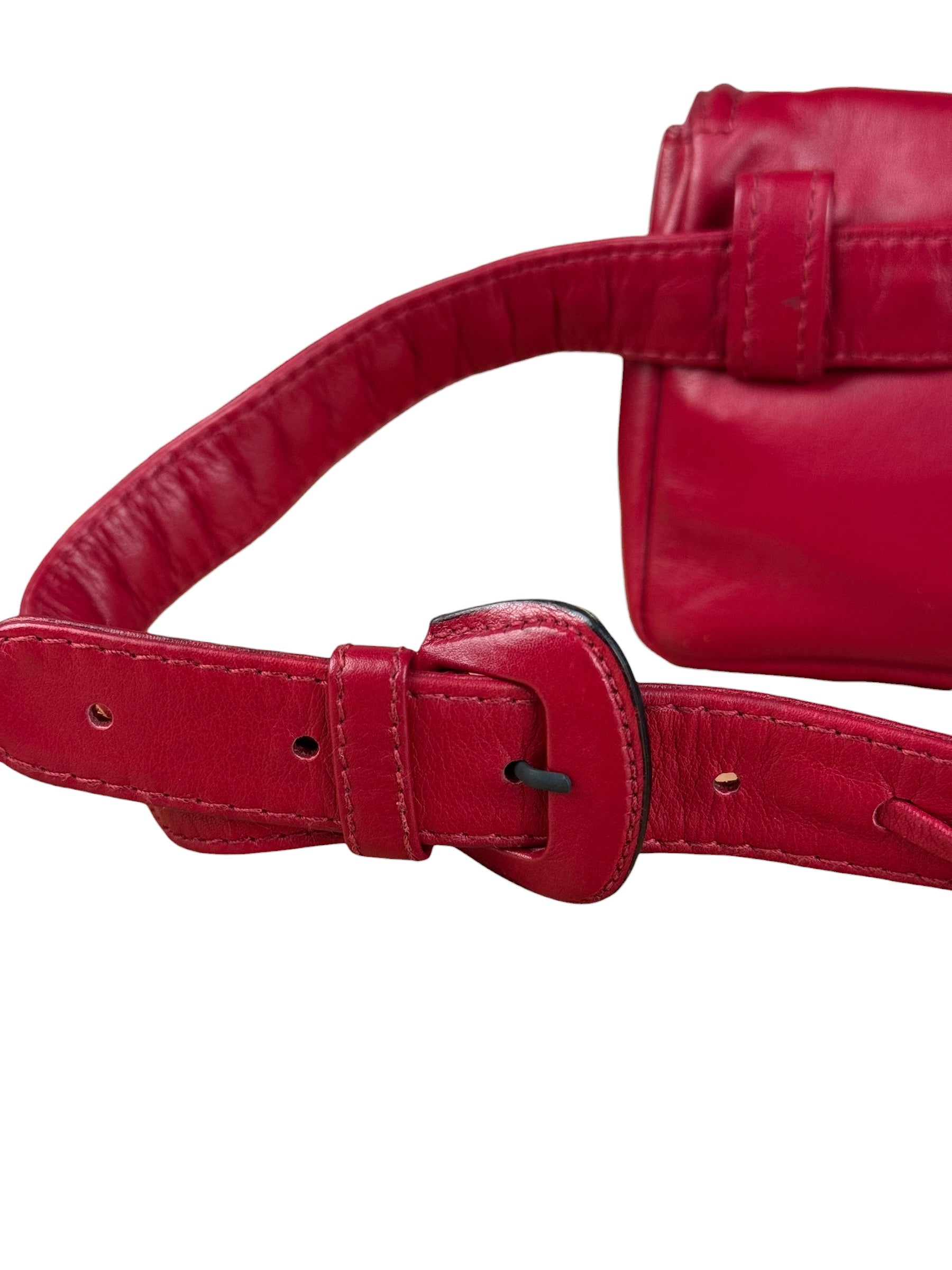 Chanel Vintage Red CC Leather Chain Belt Bag 90s