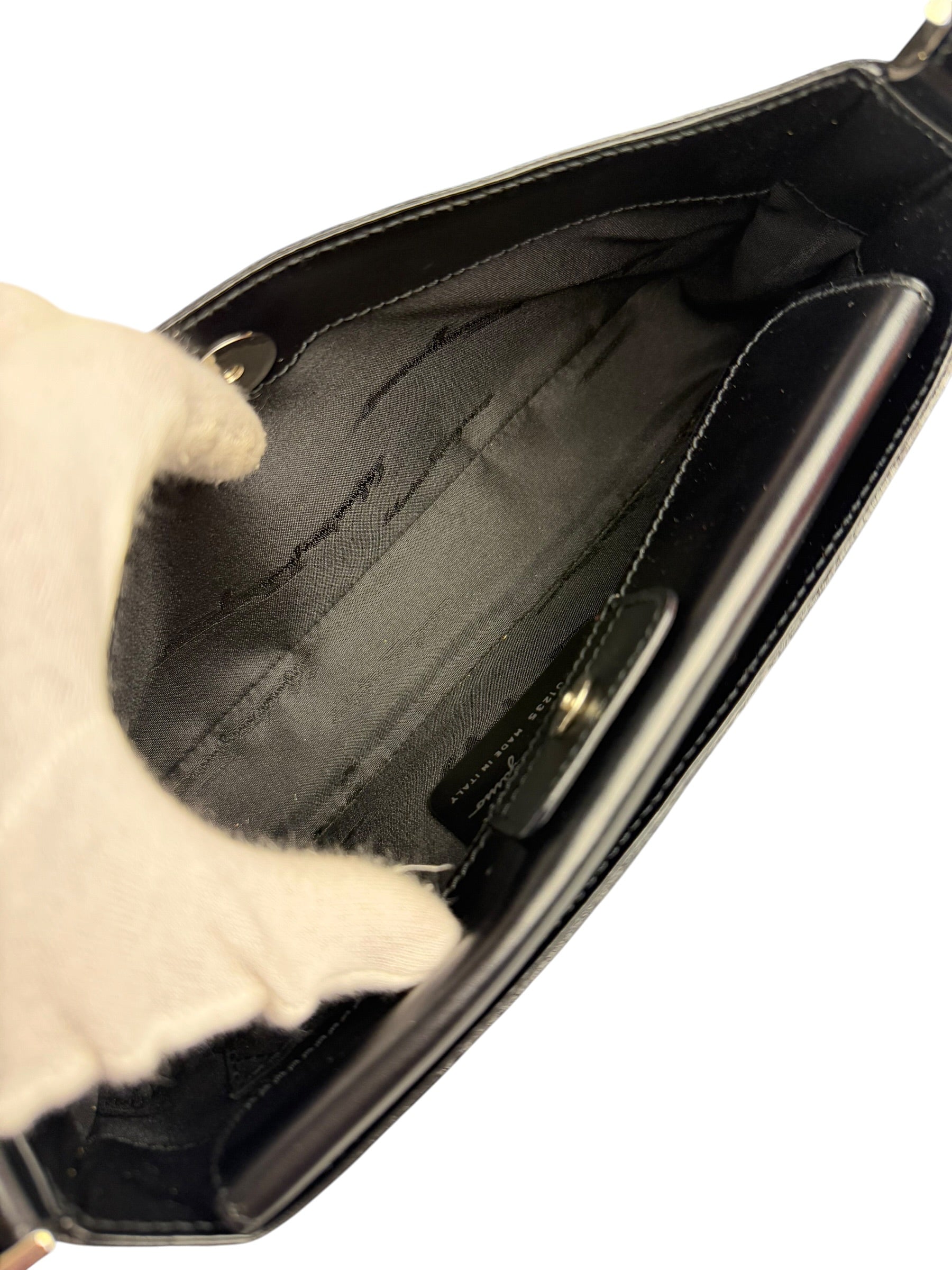 Salvatore Ferragamo Vintage Black Lizard Embossed Leather Pochette