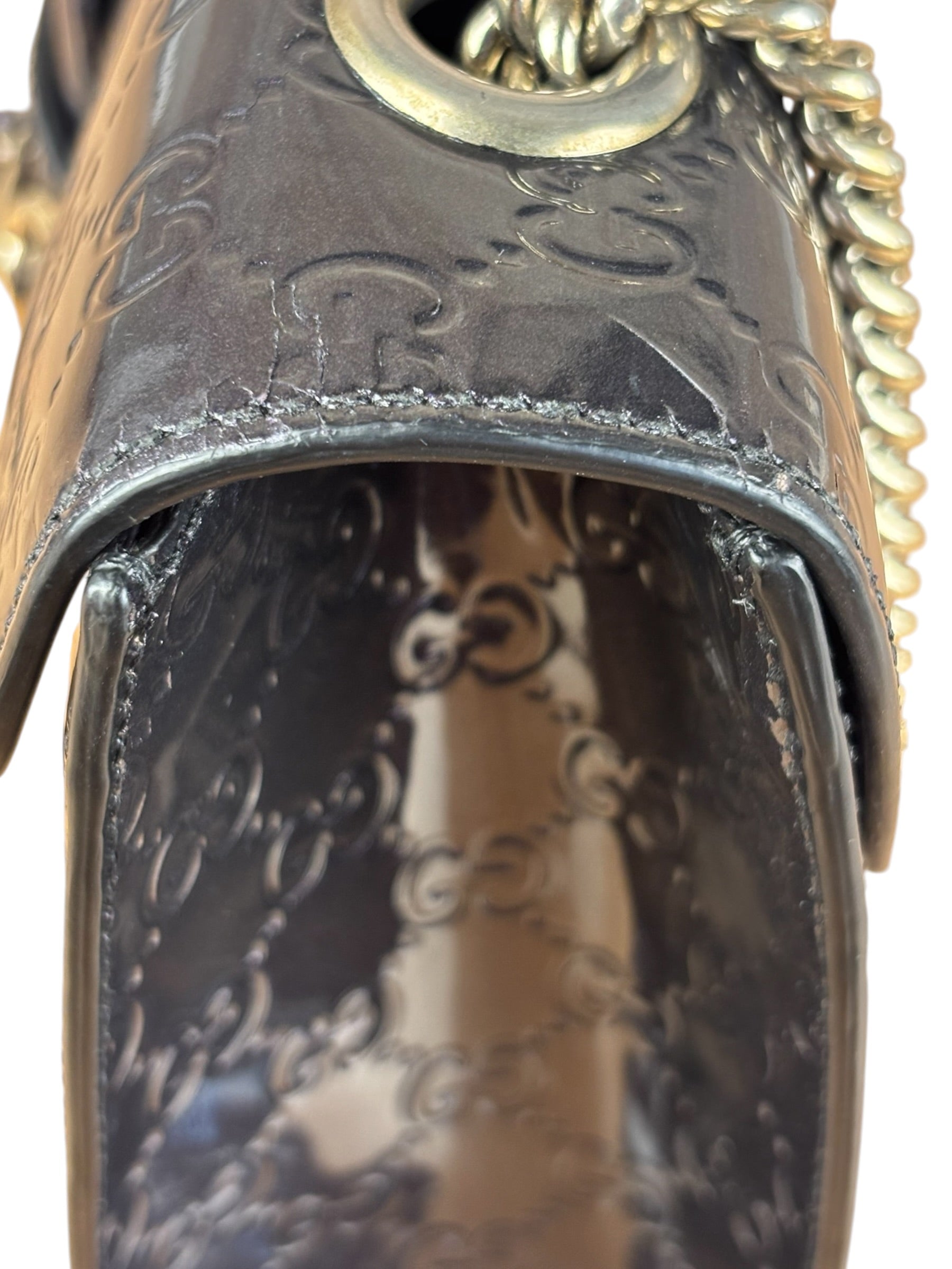 Gucci GG Purple Patent Flap Emily Chain Shoulder Bag