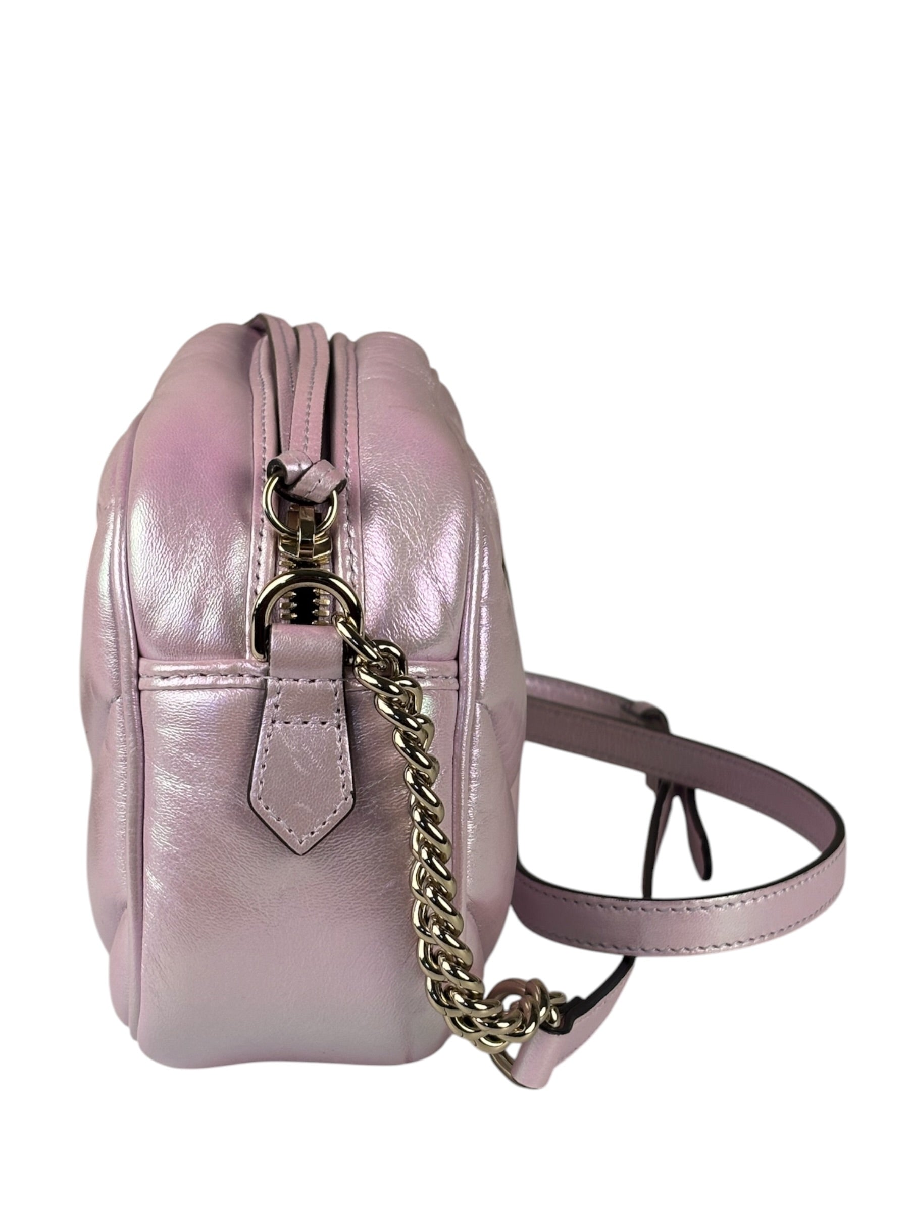 Gucci Iridescent Pink Nappa Chevron Small GG