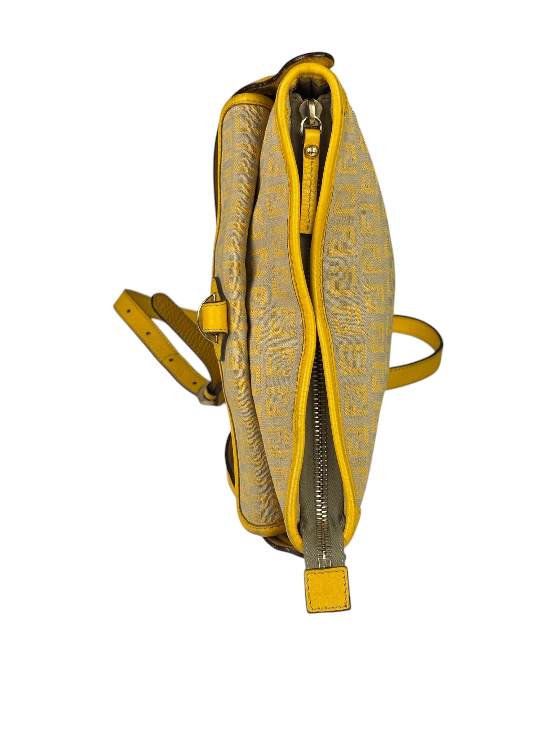 Fendi Yellow Leather Trim Zucca Crossbody Bag