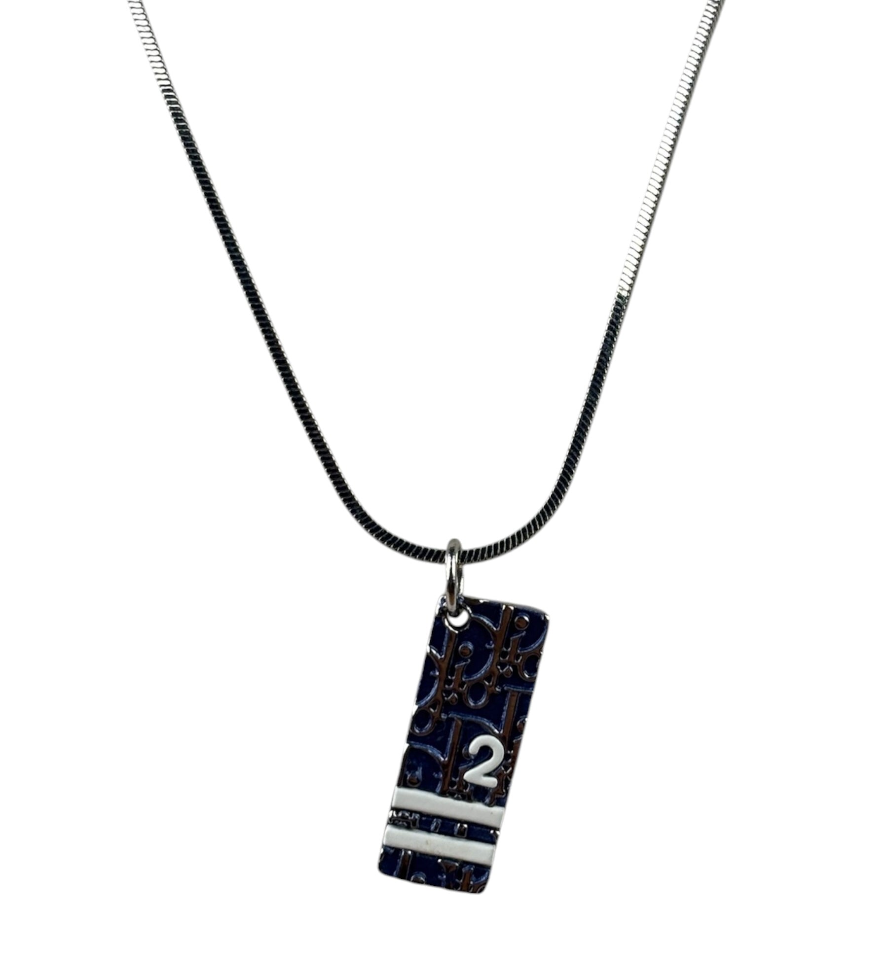Christian Dior Silver Trotter Number 2 Oblique Pendant Necklace