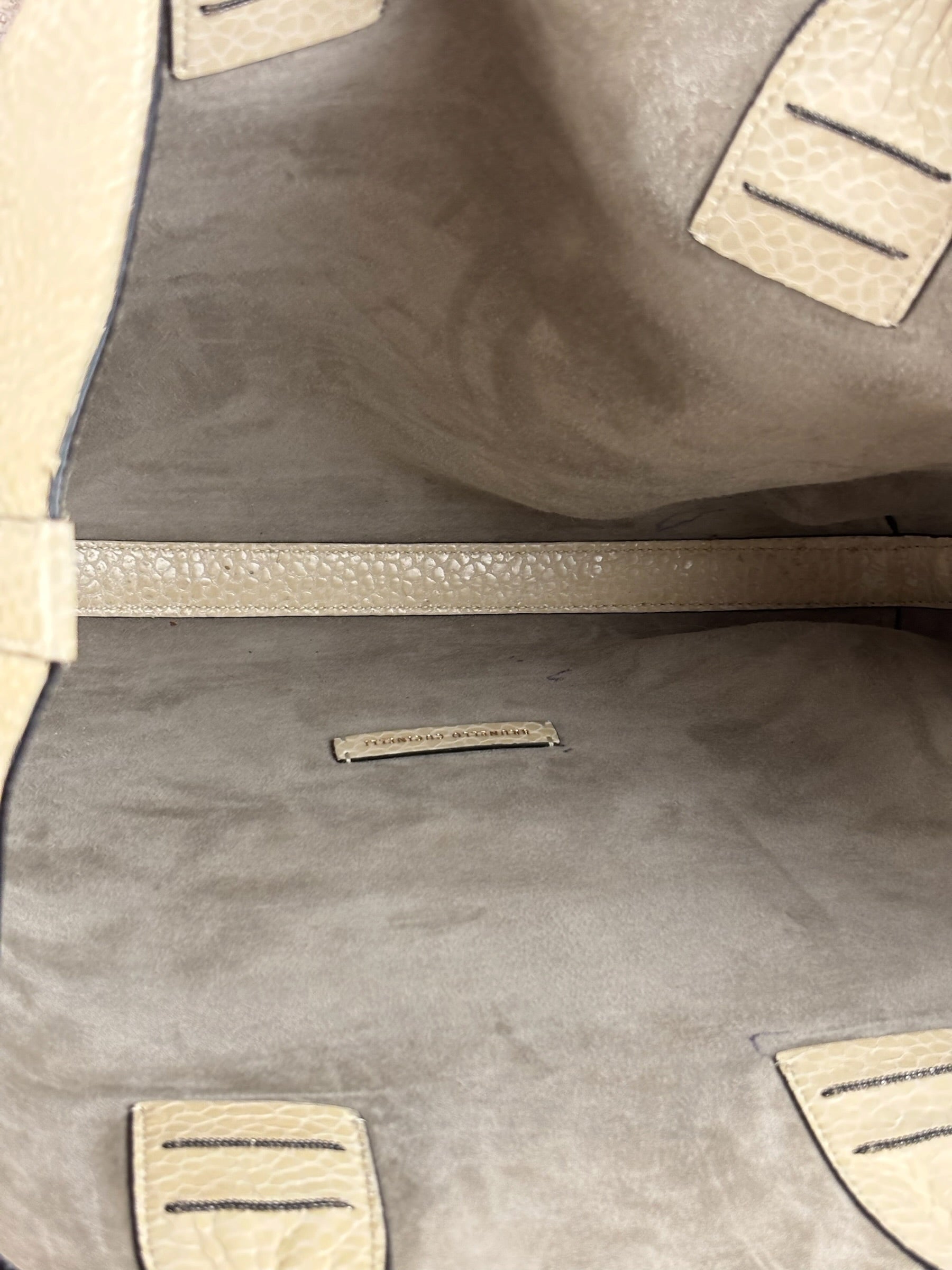 Brunello Cucinelli Ivory Grained Leather Tote Bag