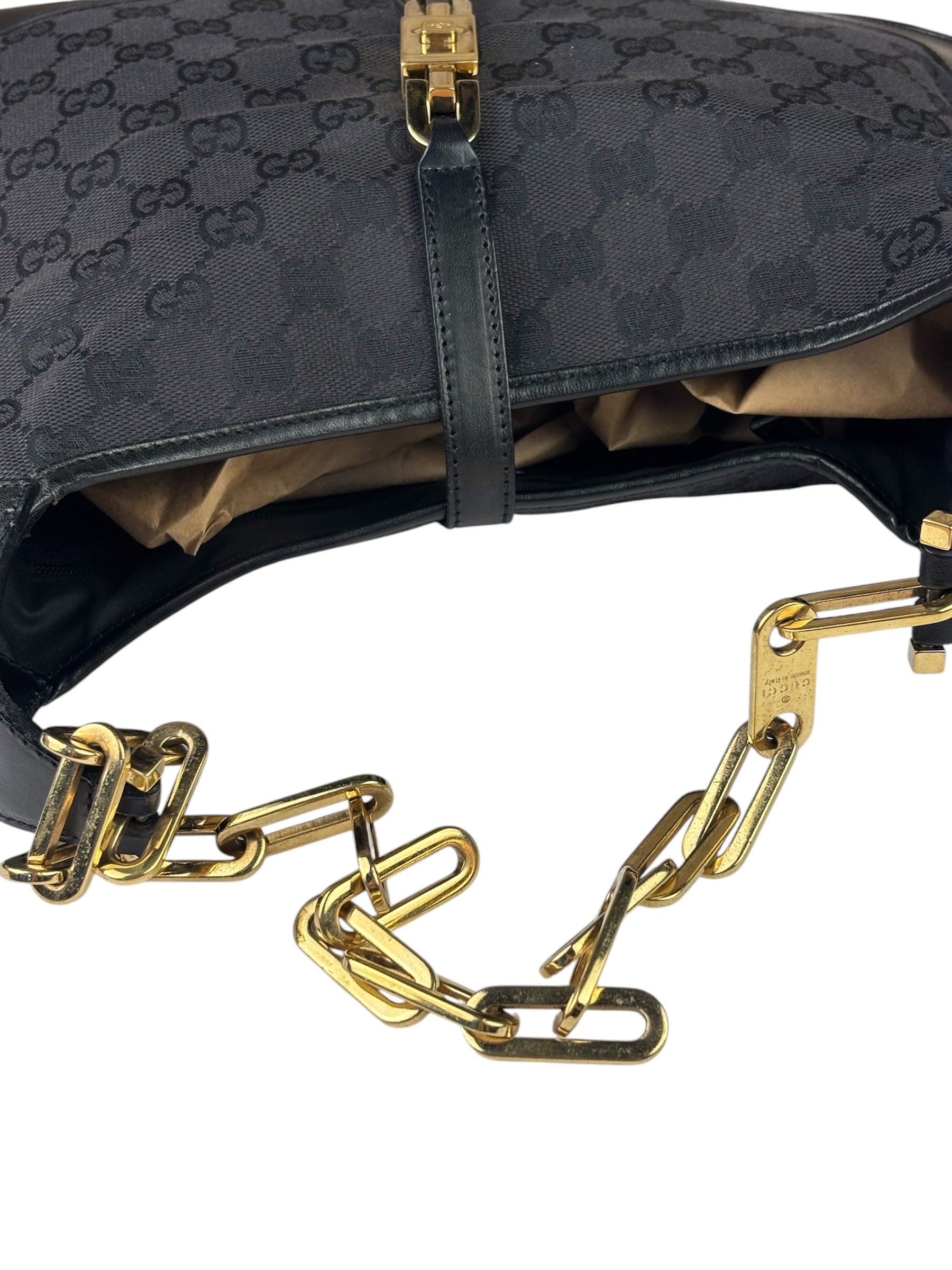 Gucci Black/Grey Leather Trim Jackie Hobo Bag