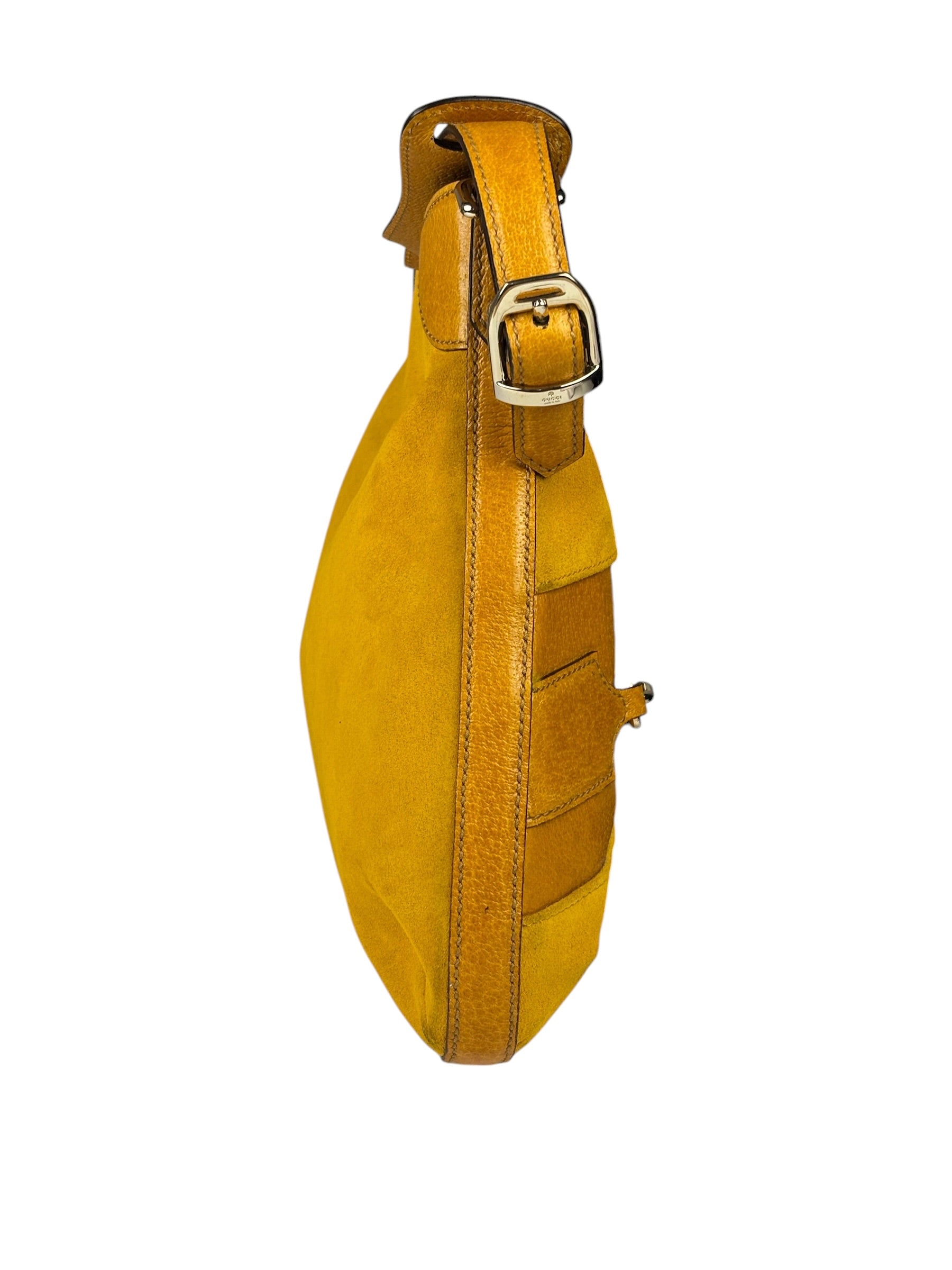 Gucci Mustard Yellow Suede/Leather Trim Hasler Horsebit Hobo Bag