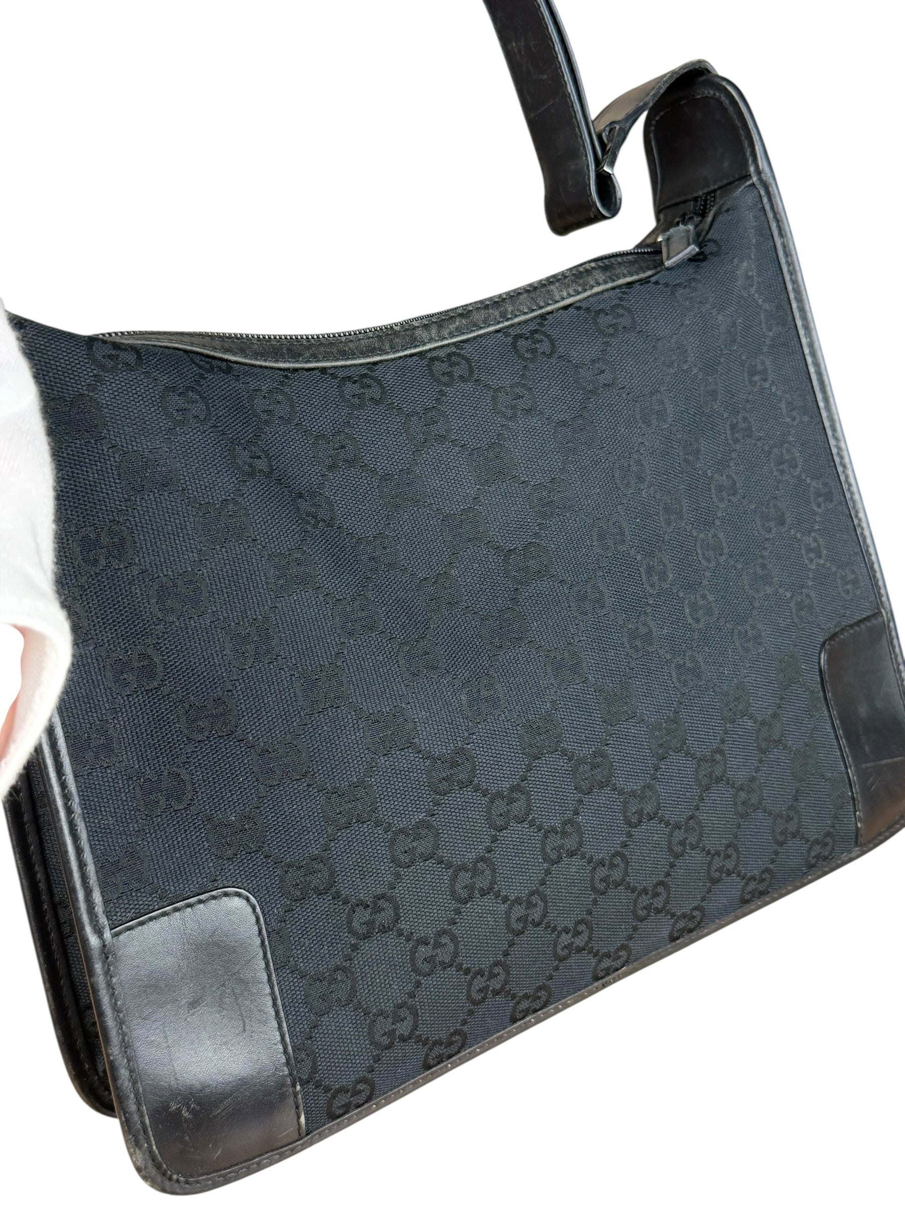 Gucci Vintage Black GG Canvas Shoulder Bag