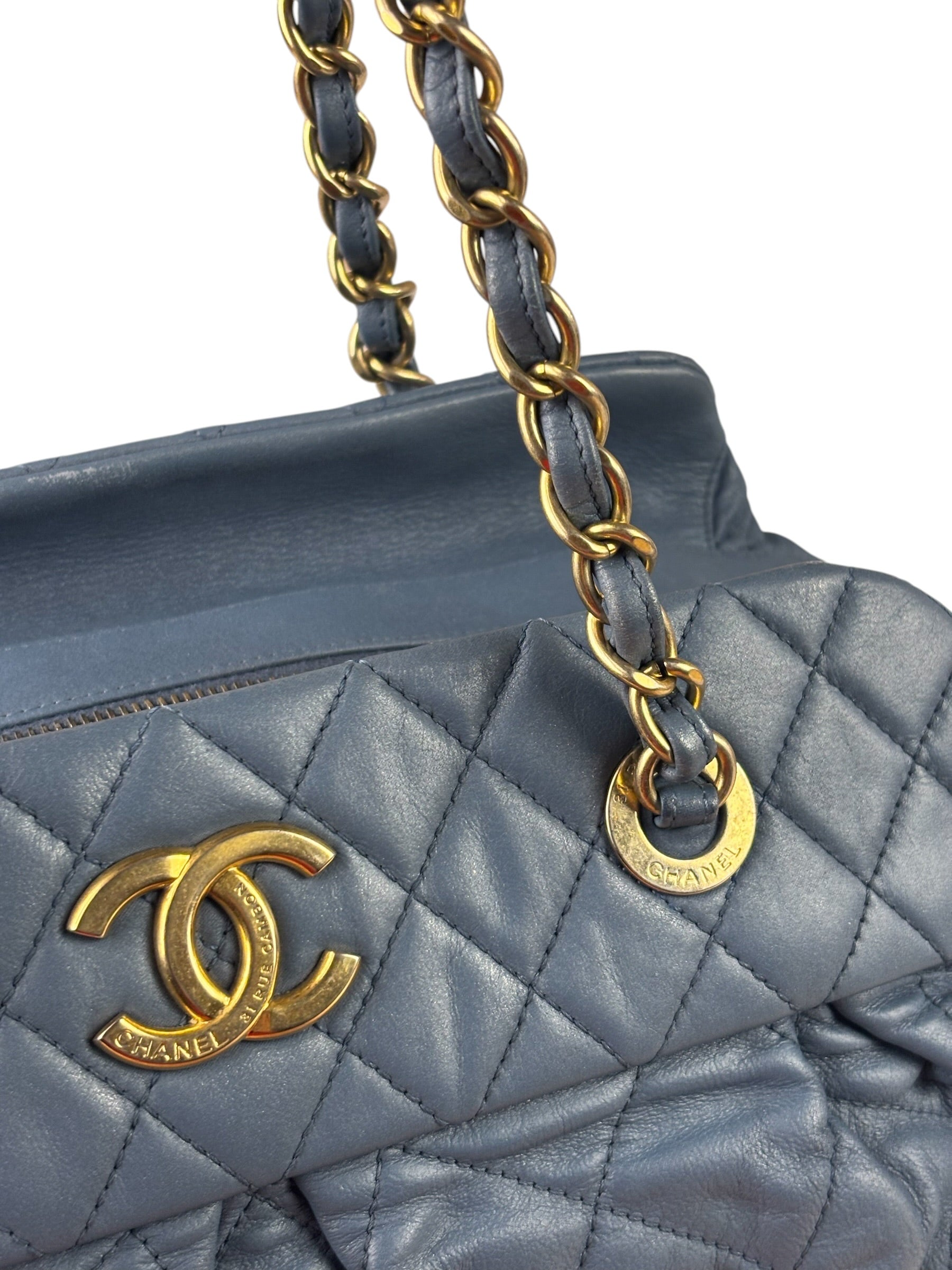 Chanel Blue Quilted Calfskin Iridescent Bowling Bag 2011