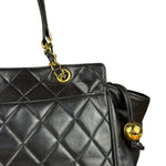 Chanel Black Quilted Leather Chain Shoulder Tote '94-'96