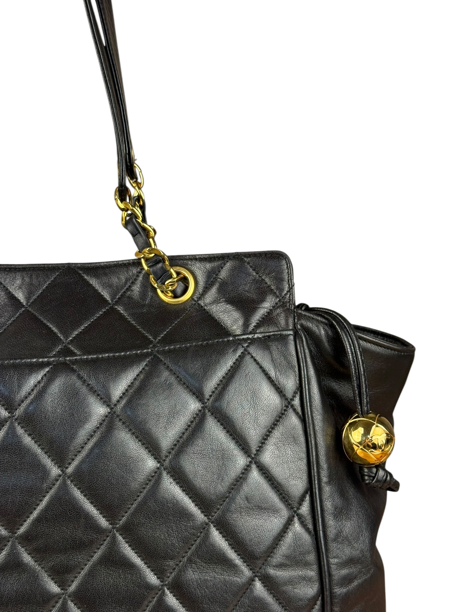 Chanel Black Quilted Leather Chain Shoulder Tote '94-'96