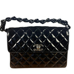 Chanel Black Quilted Patent Leather Top Handle 1996