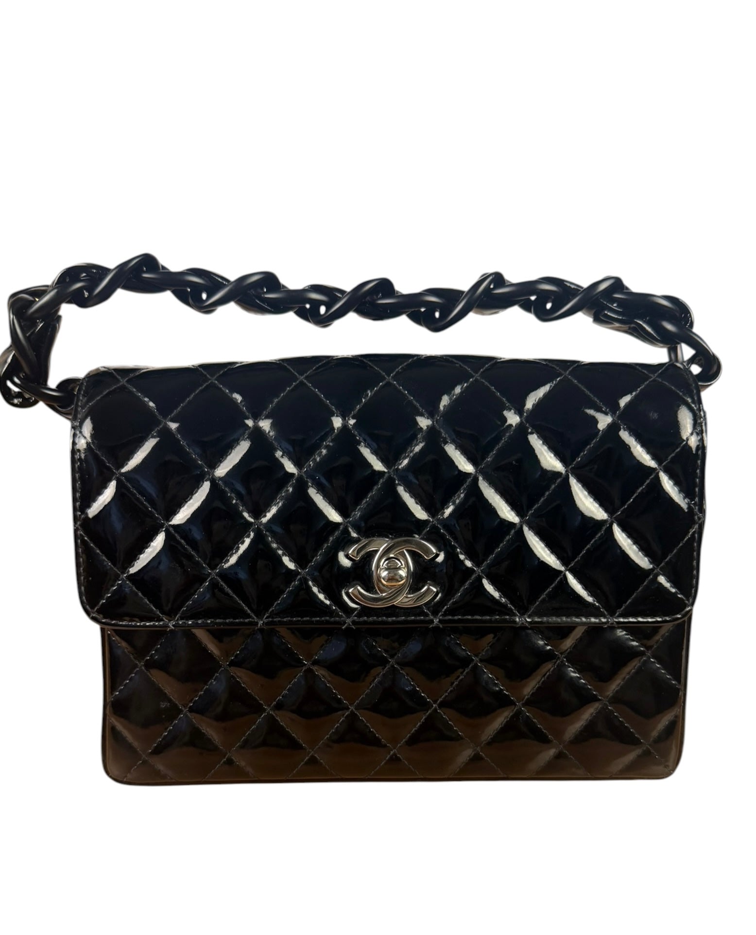 Chanel Black Quilted Patent Leather Top Handle 1996