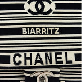 Chanel Black/White Leather Trim/Cloth Venise Biarritz Flap Bag 2019