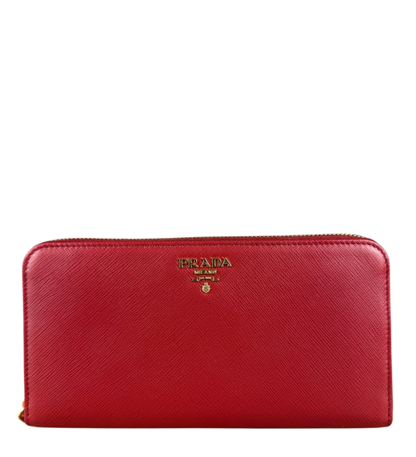 Prada Red Saffiano Leather Long Zippy Wallet