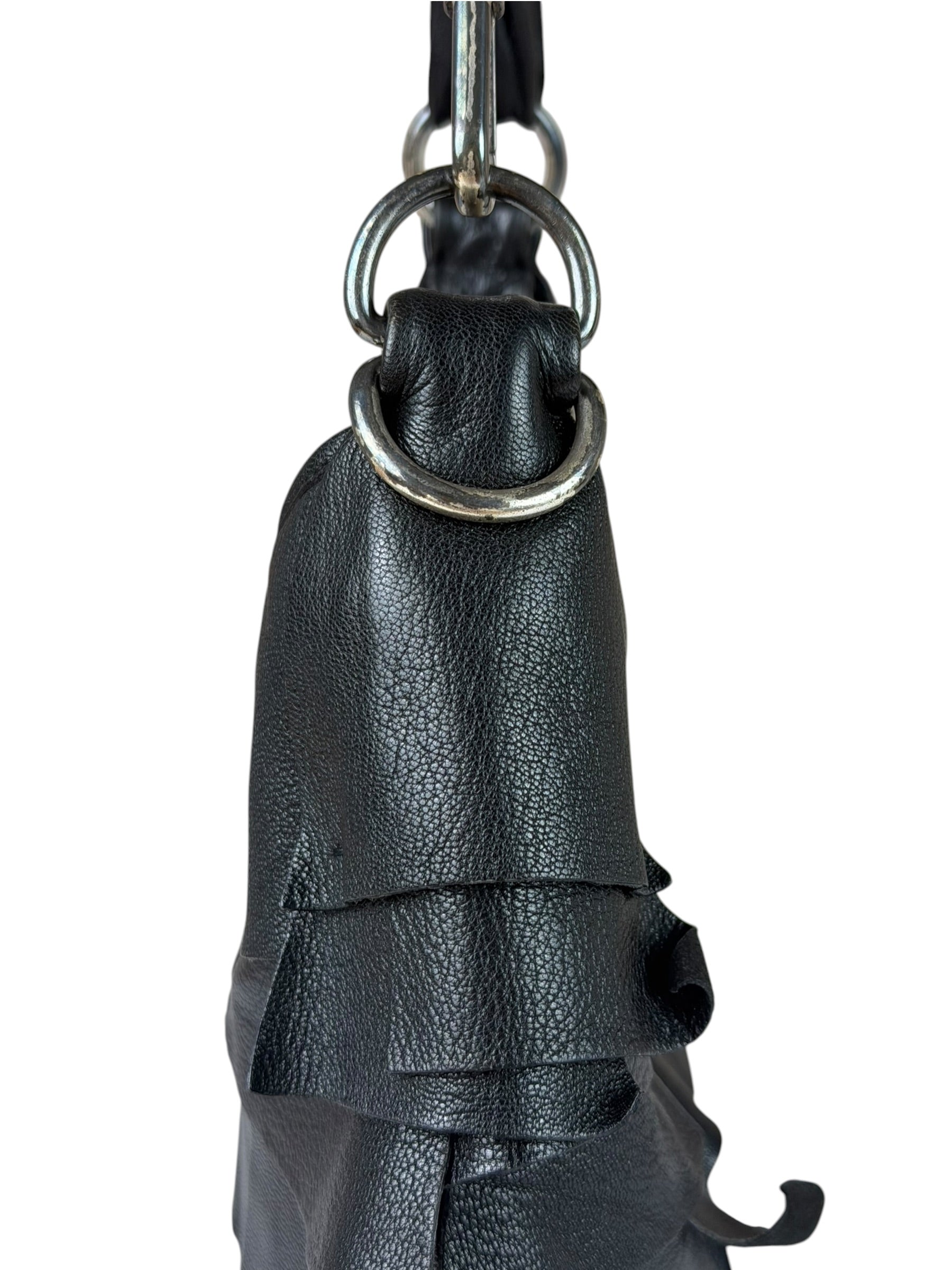 Yves Saint Laurent Black Leather St. Tropez Ruffled Hobo Bag
