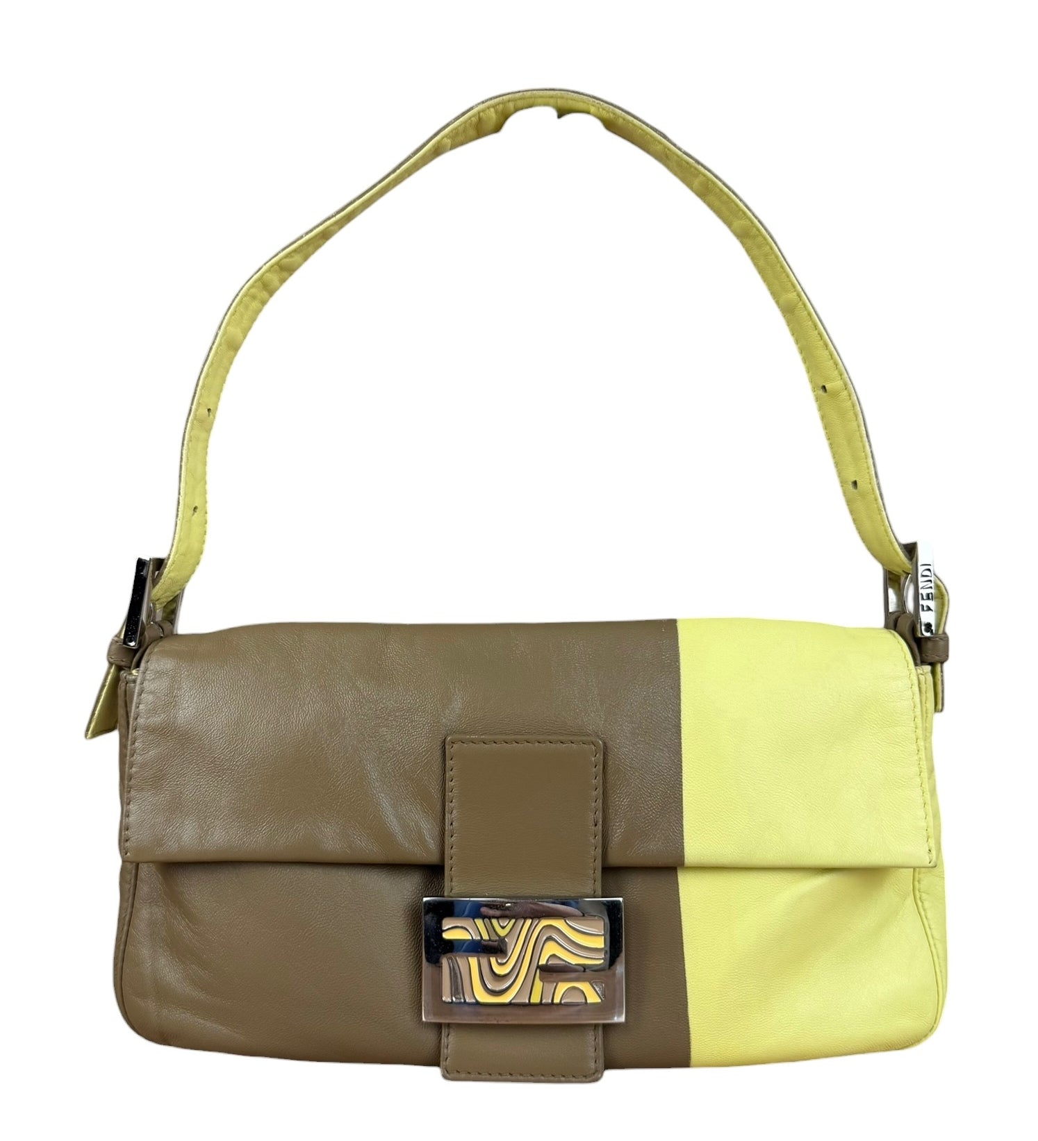 Fendi Yellow Wave Buckle Leather Baguette