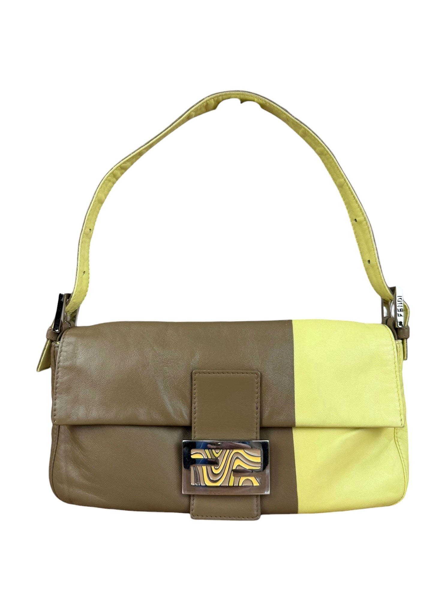 Fendi Yellow Wave Buckle Leather Baguette