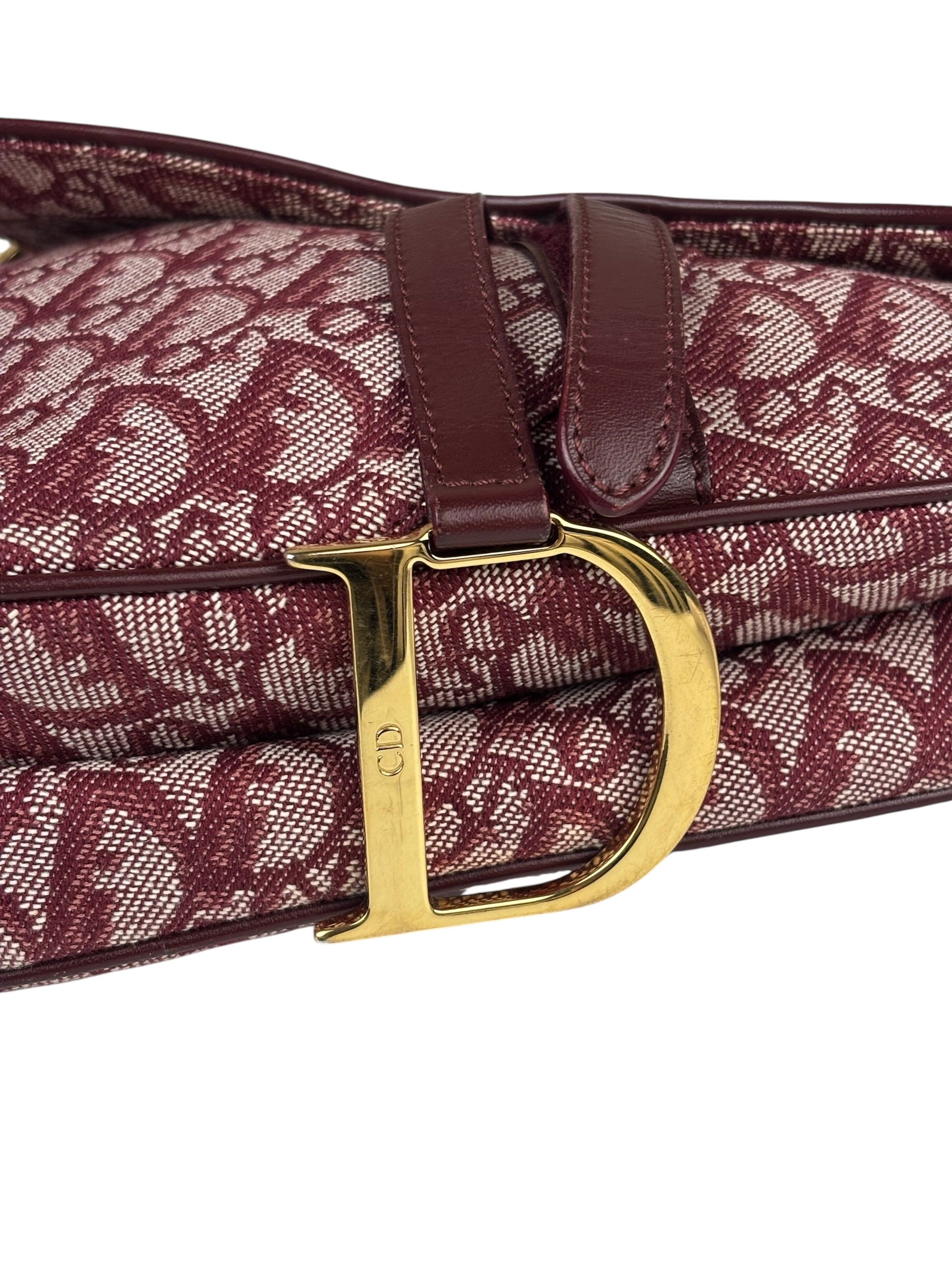 Christian Dior Burgundy Leather Oblique Saddle Handbag