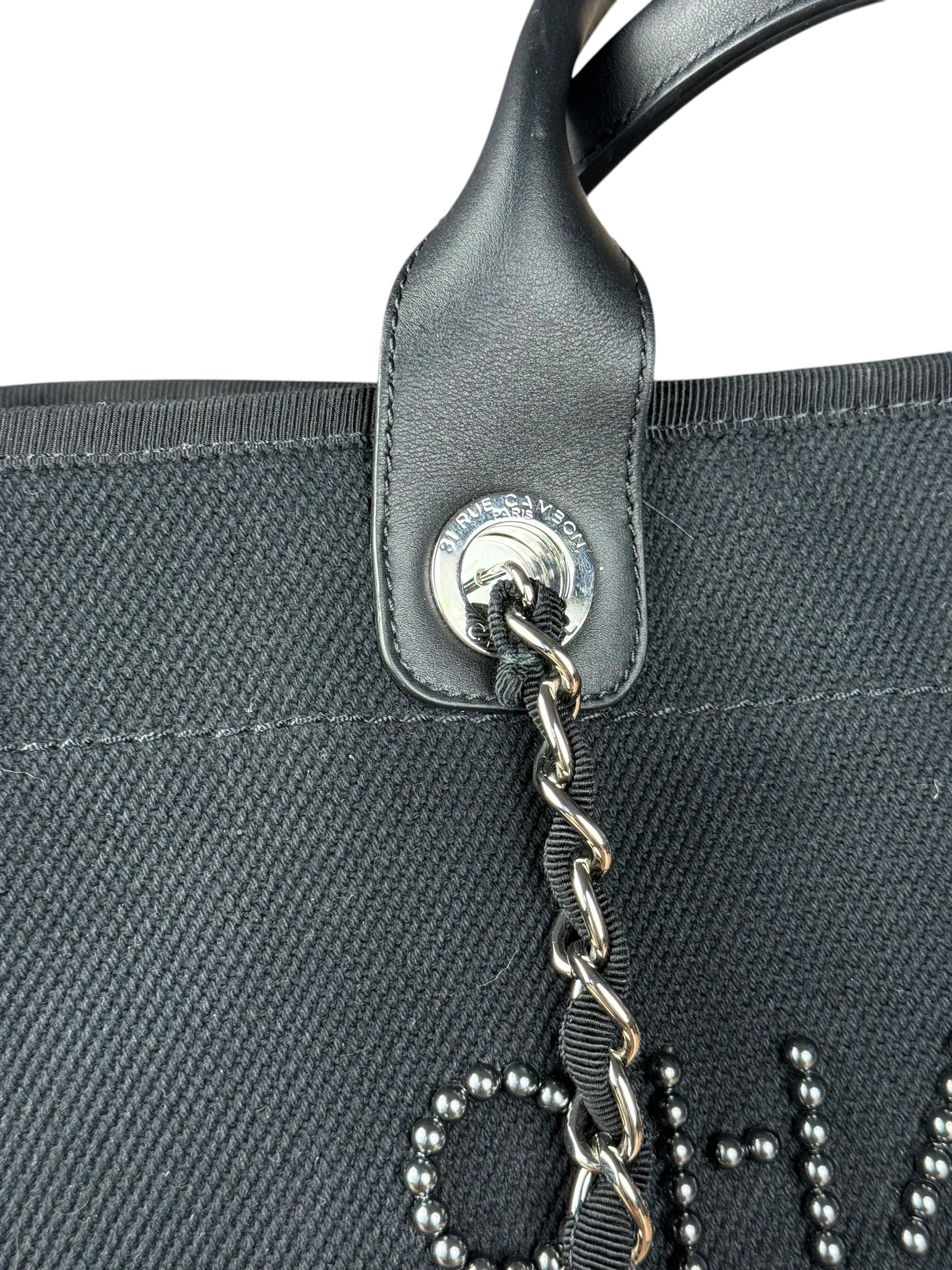 Chanel Black Canvas Pearl Deauville 2Way Tote 2019