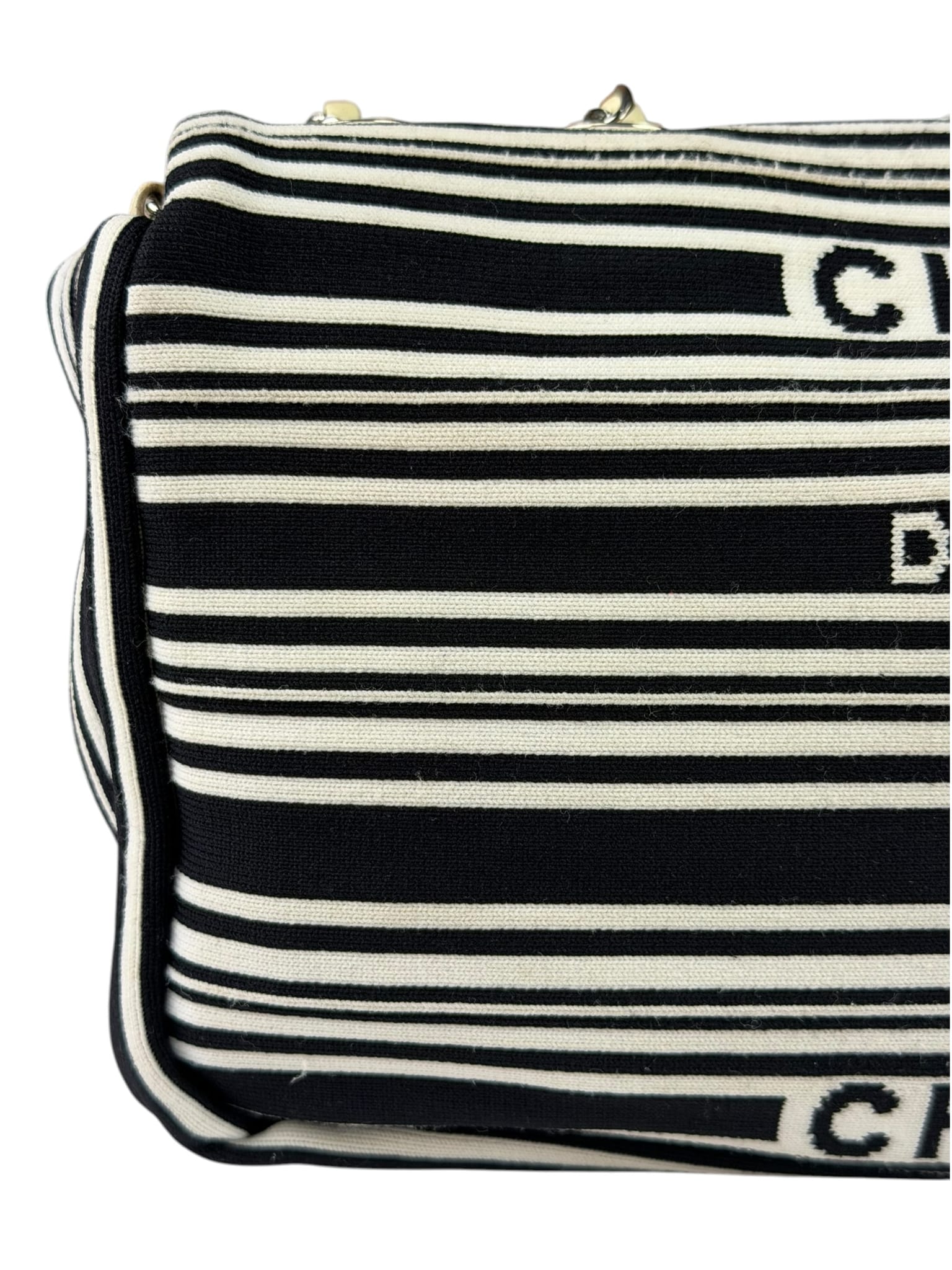 Chanel Black/White Leather Trim/Cloth Venise Biarritz Flap Bag 2019