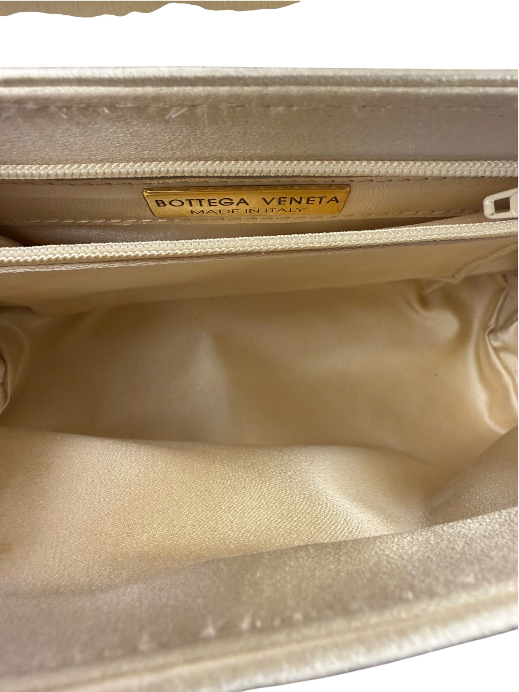 Bottega Veneta Vintage Cream Satin Intrecciato Mini Shoulder Bag