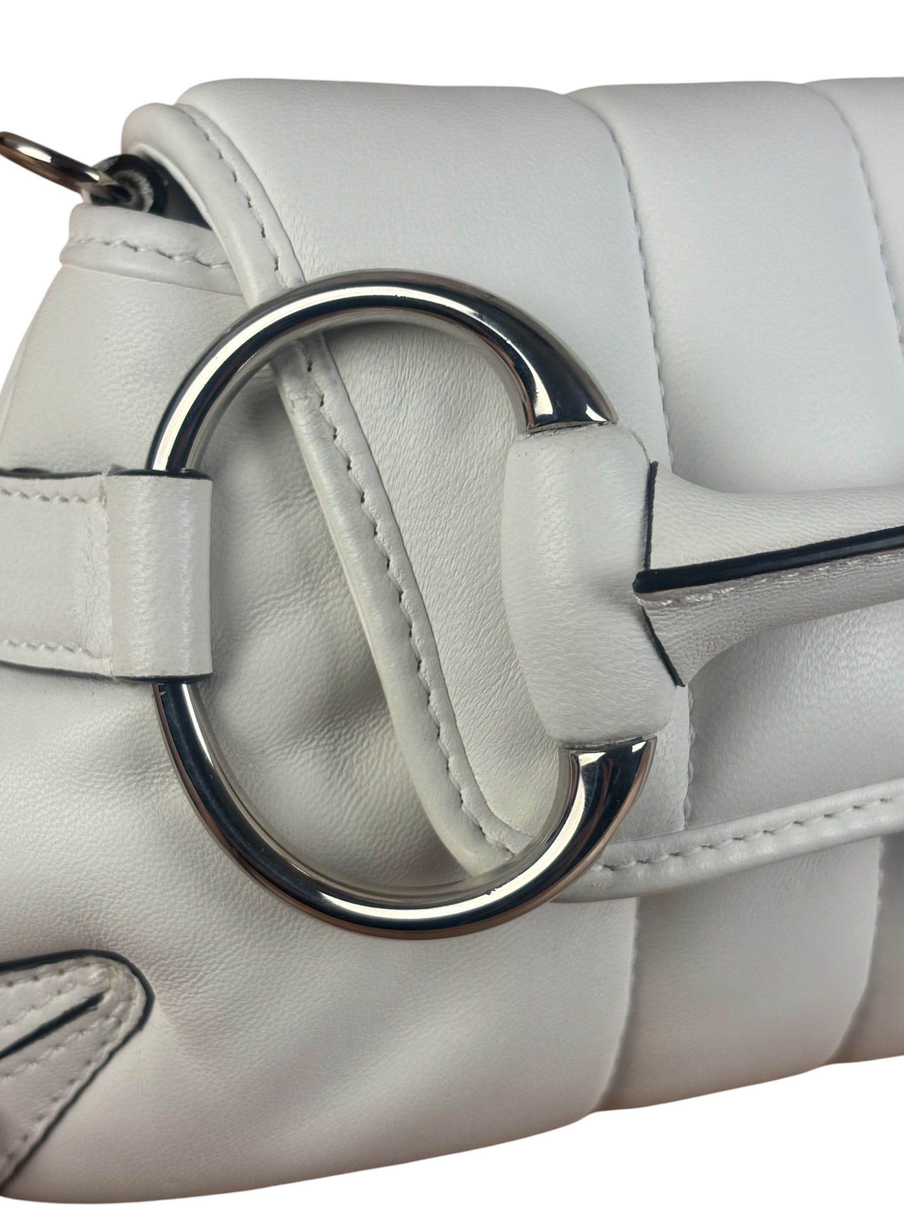 Gucci White Puffer Leather Horsebit Shoulder Bag