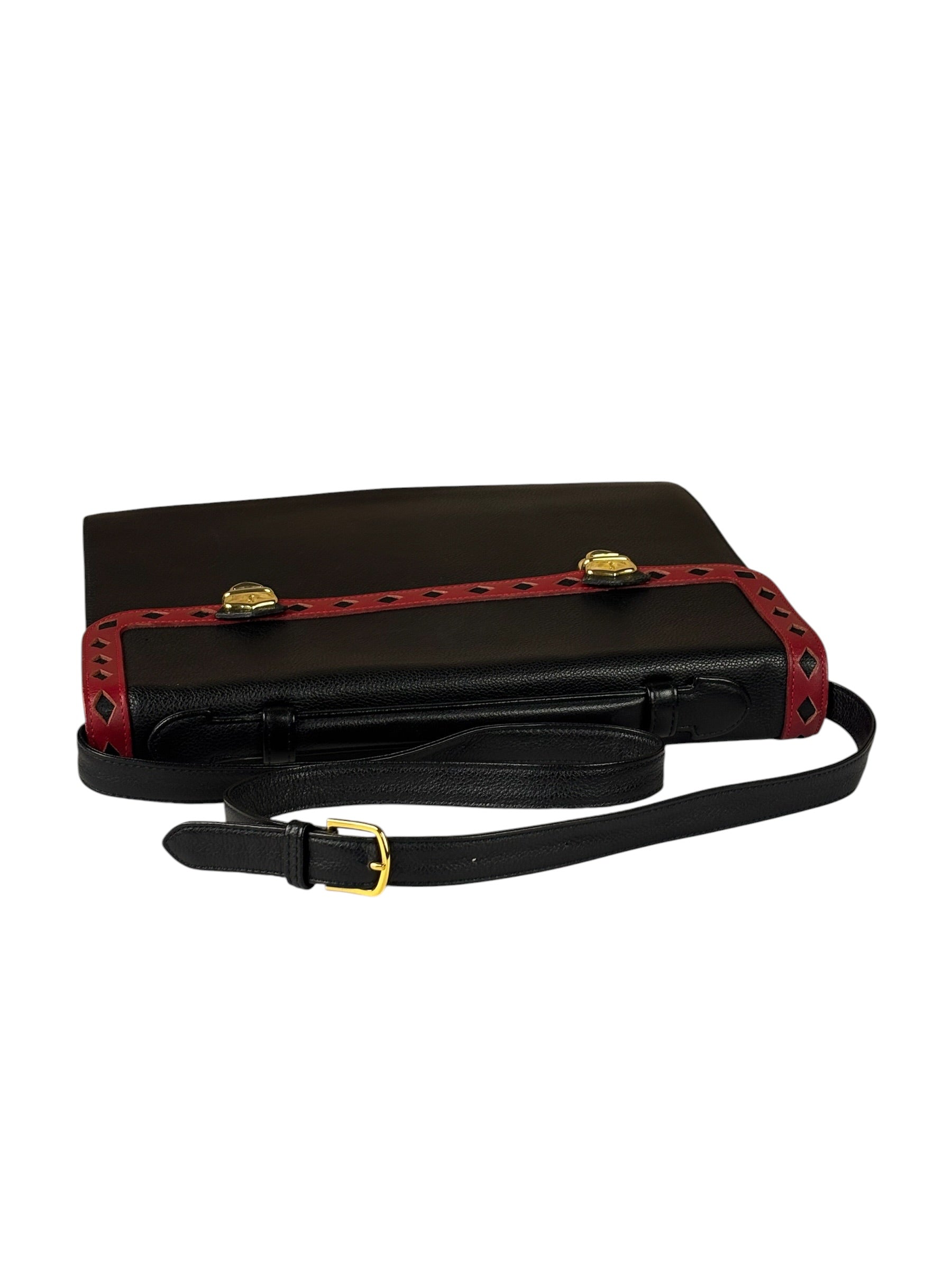 Yves Saint Laurent Vintage Black Leather Briefcase Two-Way Bag