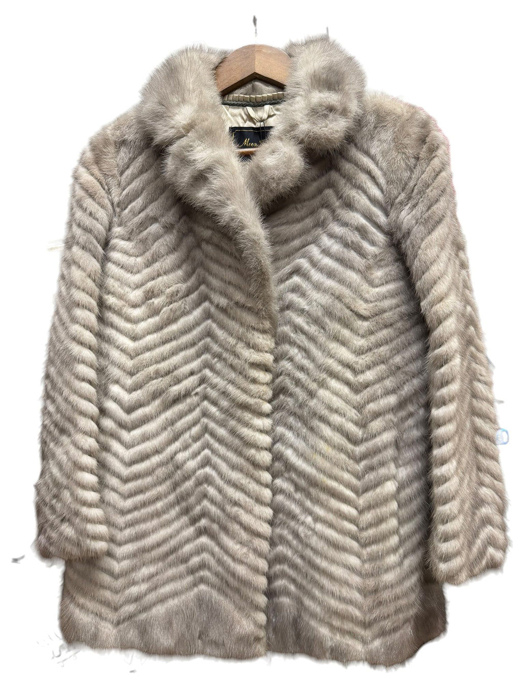Vintage Moonbat Light Grey Chevron Fur Mink Coat