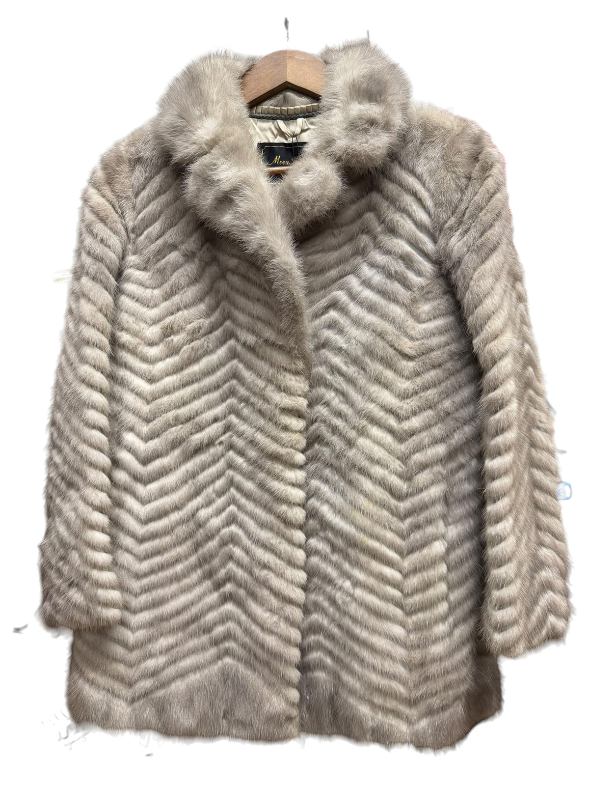 Vintage Moonbat Light Grey Chevron Fur Mink Coat